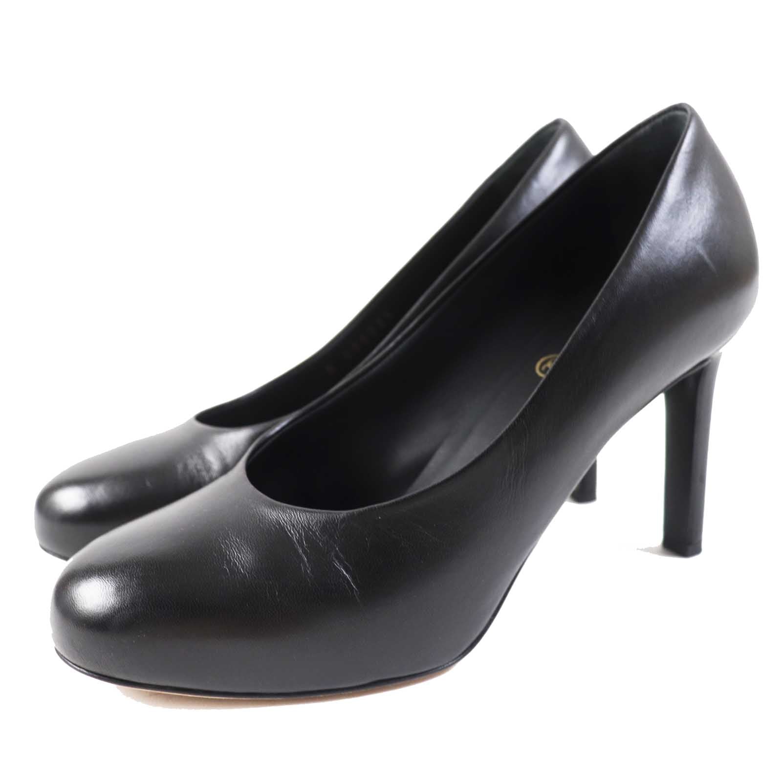 Chanel Leather Pumps G35025 Black Gold 36