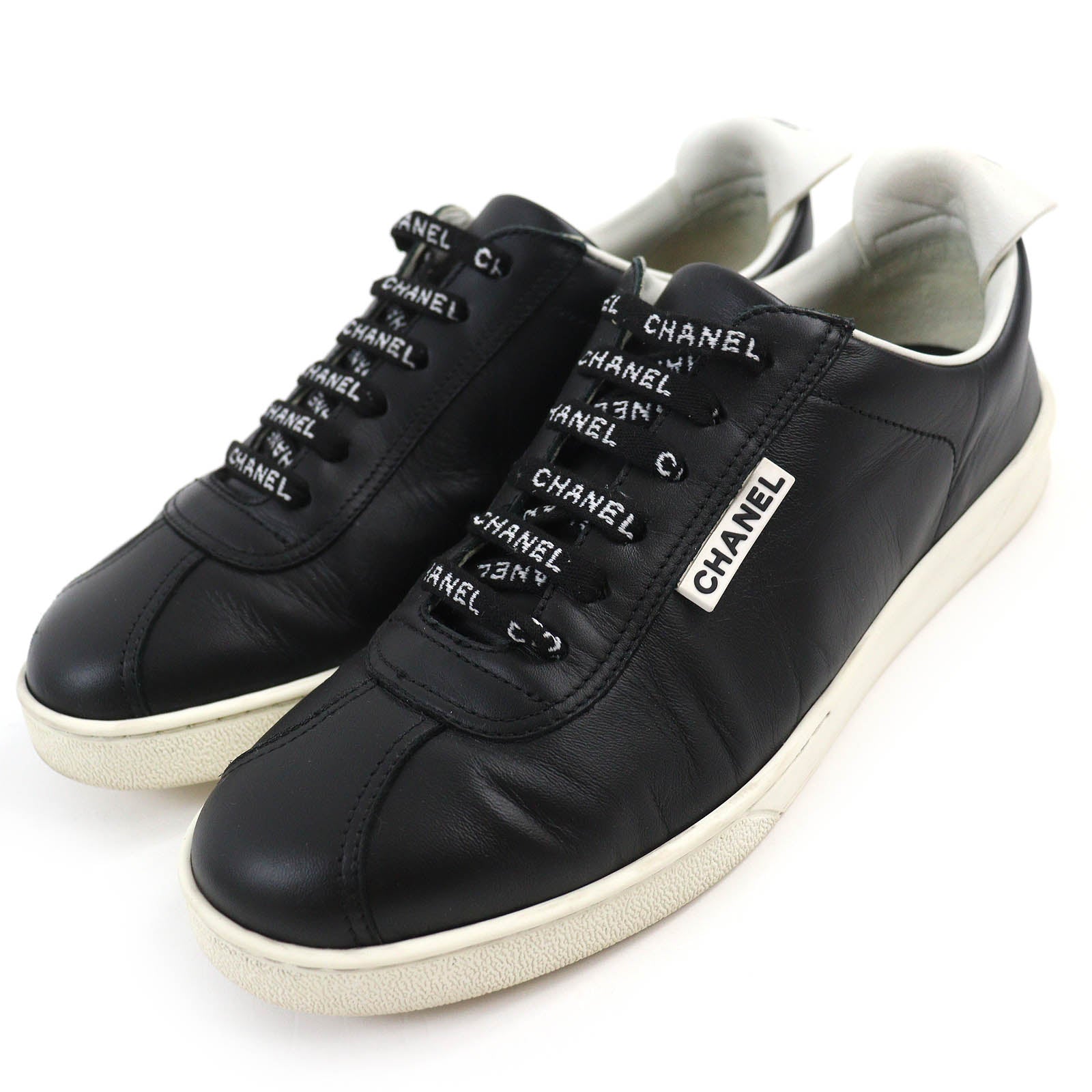 Chanel COCO Mark Leather Sneakers Black White 39