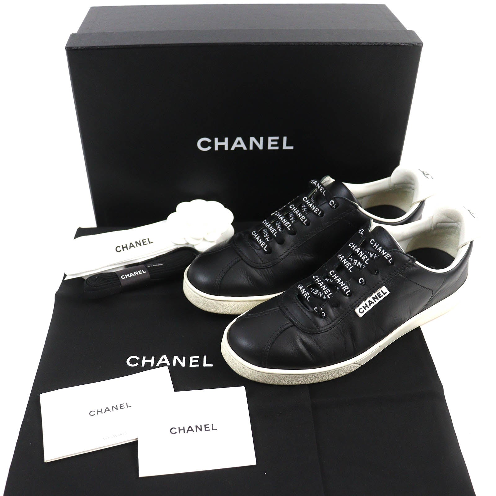 Chanel COCO Mark Leather Sneakers Black White 39