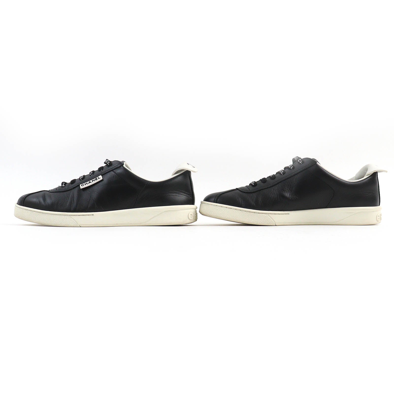 Chanel COCO Mark Leather Sneakers Black White 39