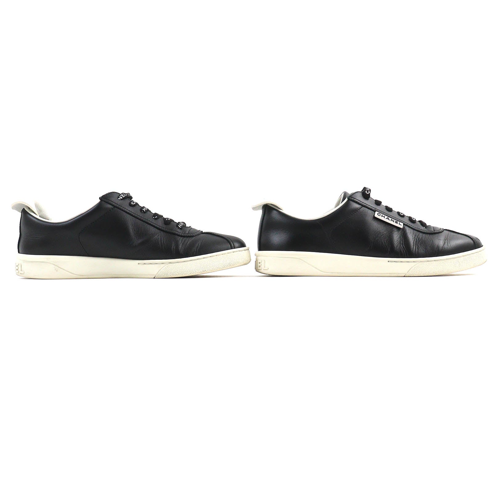 Chanel COCO Mark Leather Sneakers Black White 39