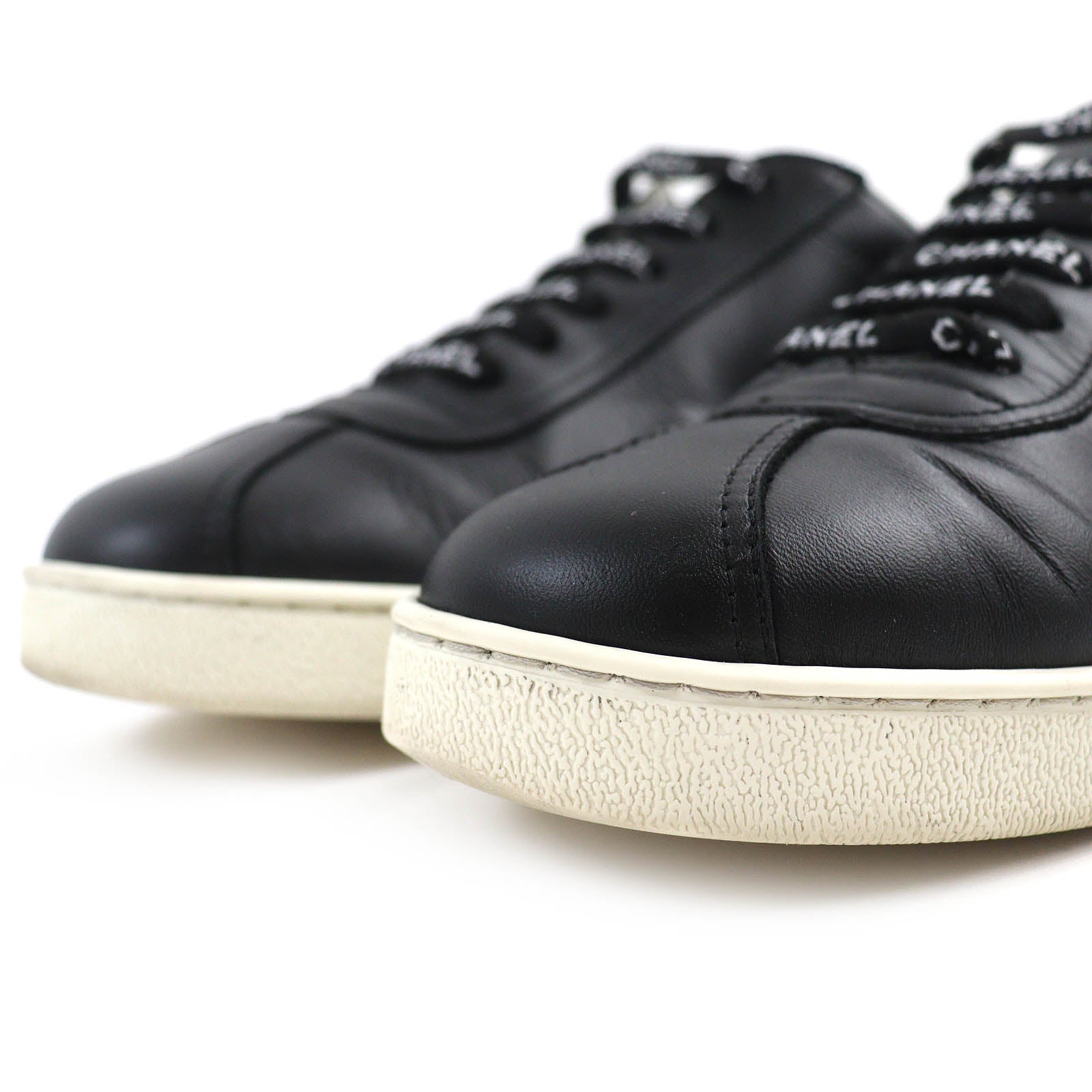 Chanel COCO Mark Leather Sneakers Black White 39