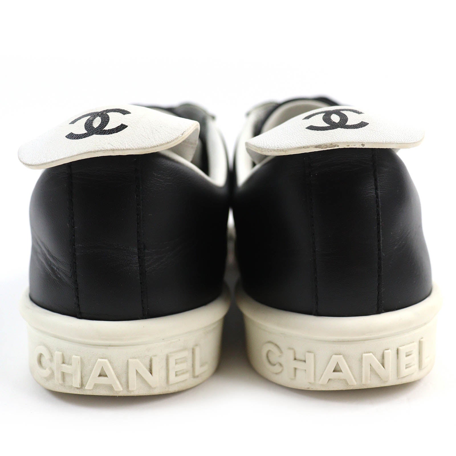 Chanel COCO Mark Leather Sneakers Black White 39