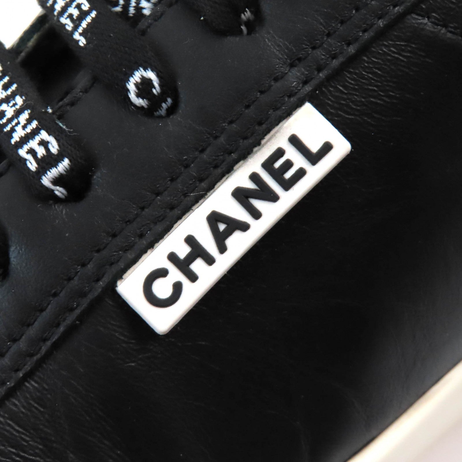 Chanel COCO Mark Leather Sneakers Black White 39