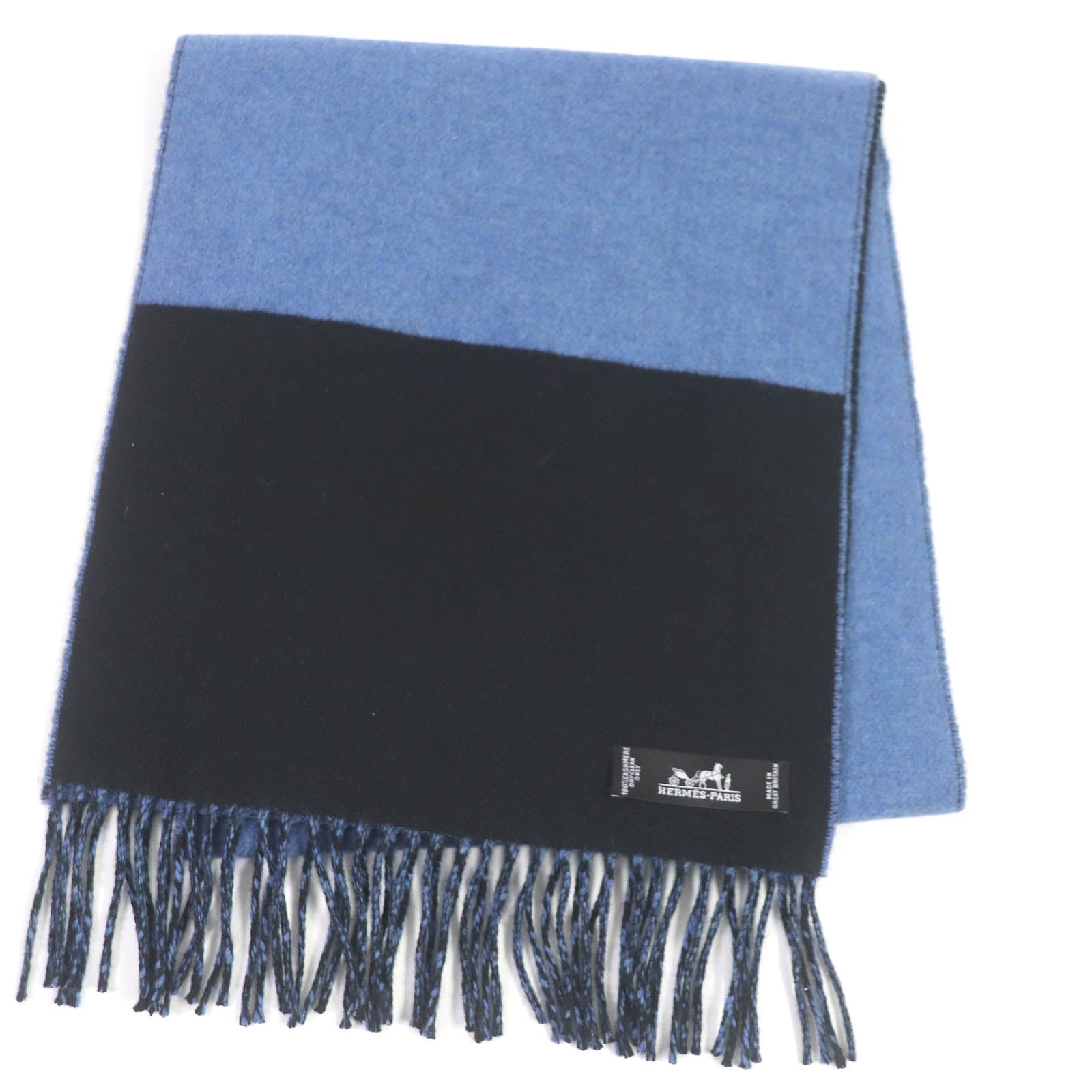 HERMES Cashmere Two-tone Fringe Scarf