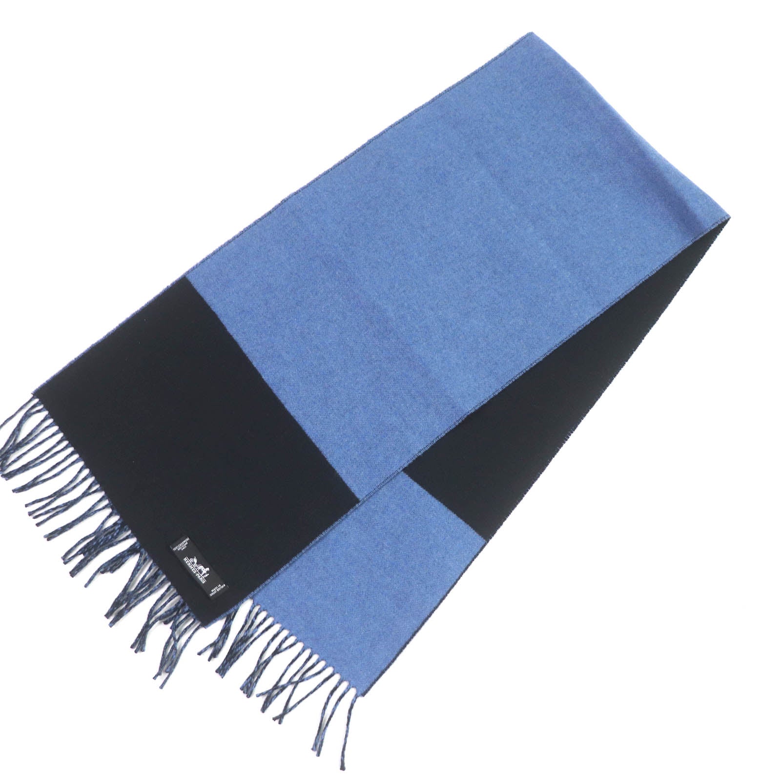 HERMES Cashmere Two-tone Fringe Scarf