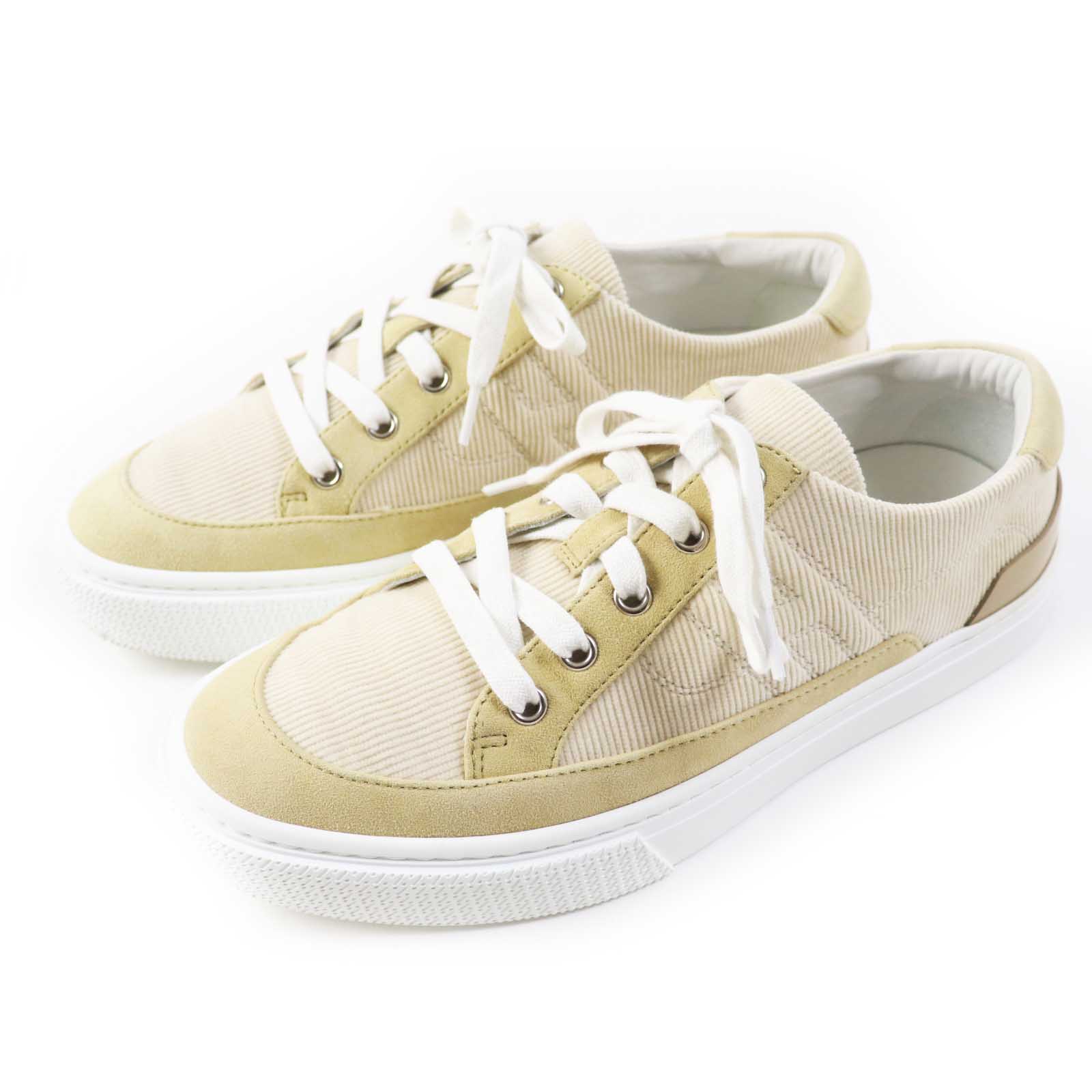 HERMES Suede Leather Rubber Sneakers Beige 38.5