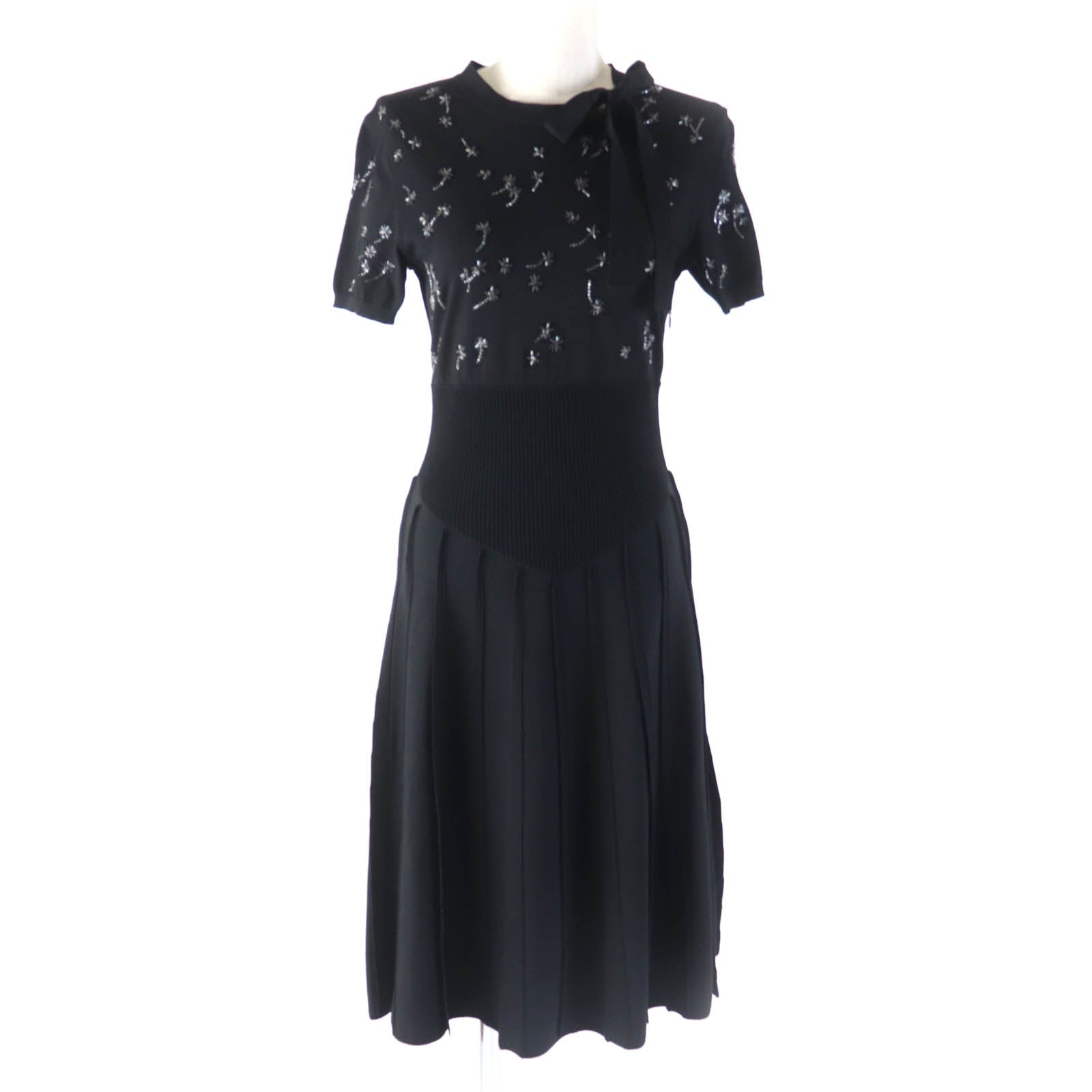 Valentino Flower Bead Knit Dress Black M