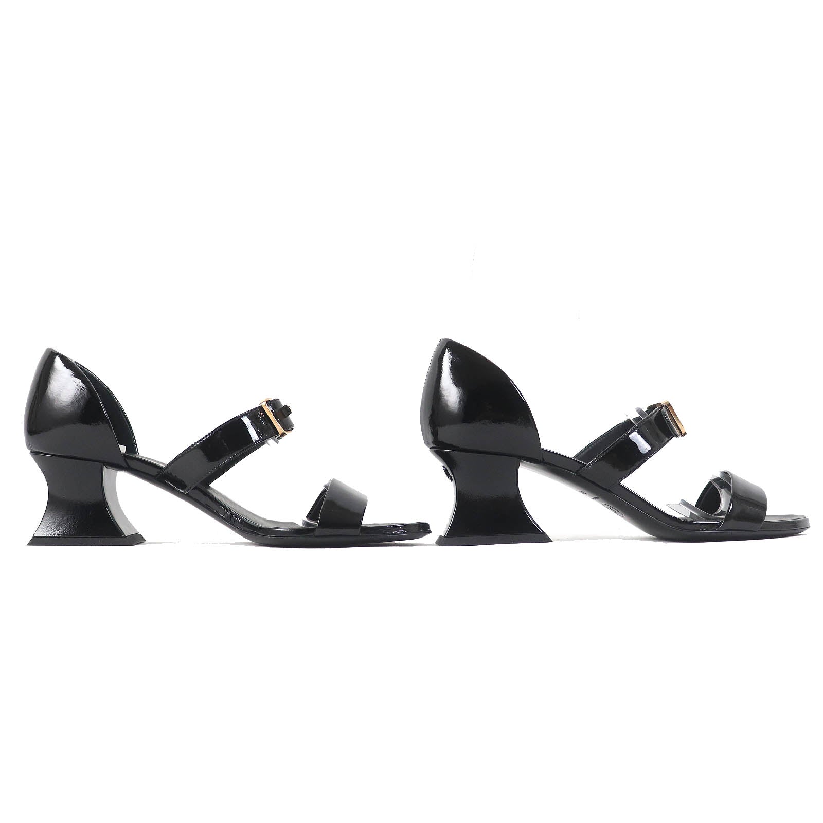 Chanel Patent Leather Sandals Black Gold 38