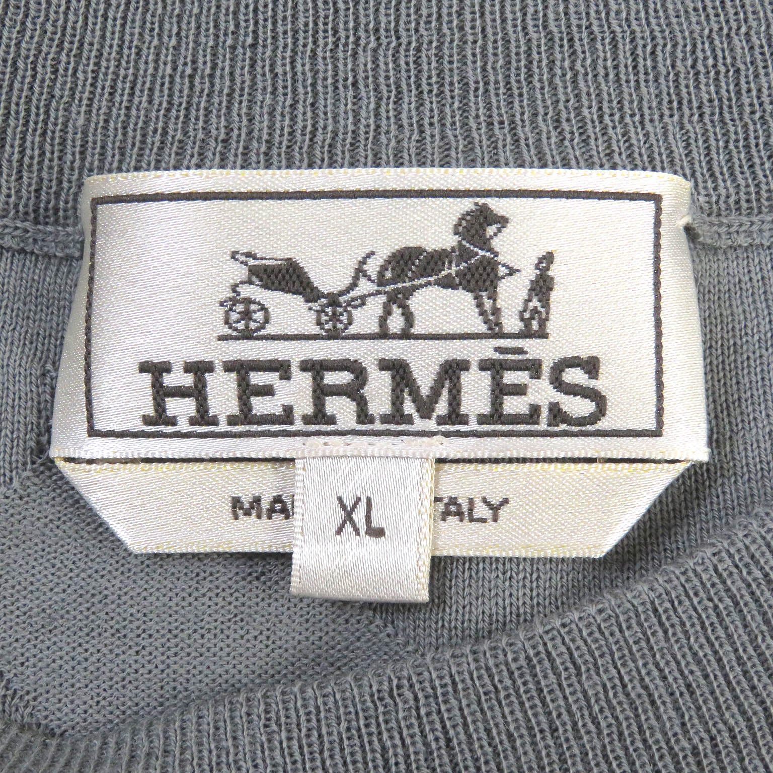 HERMES Wool Embossed Short Sleeve Knit Gray XL