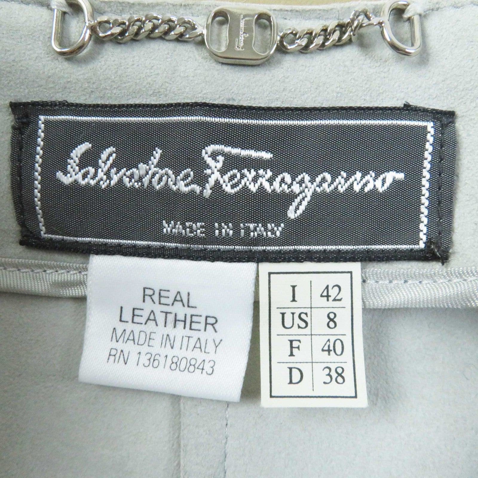 Salvatore Ferragamo Leather Logo Metal No Collar Jacket