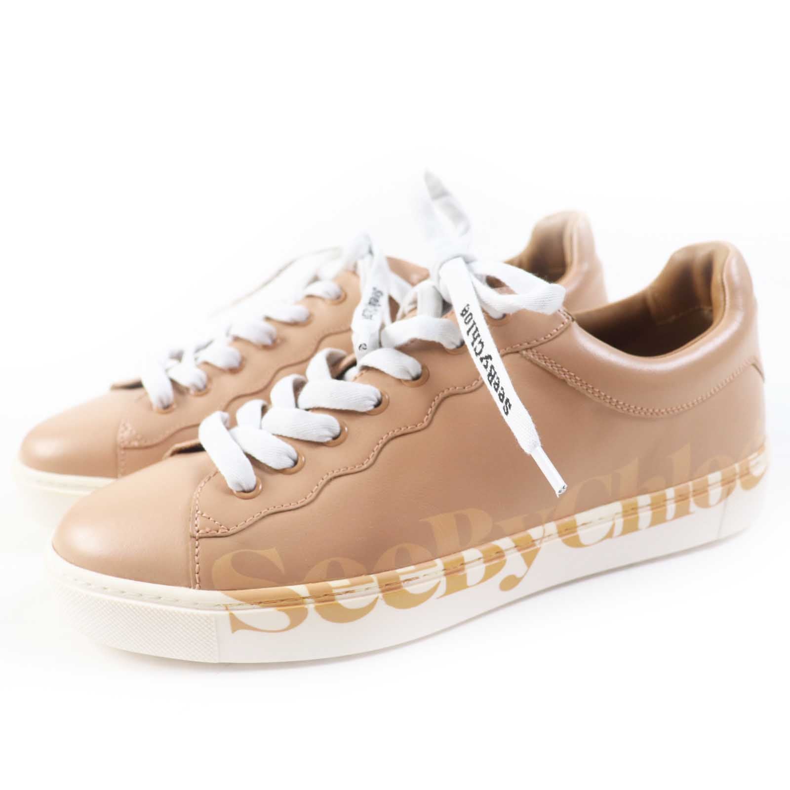 Chloe ESSIE Logo Leather Sneakers Beige 38