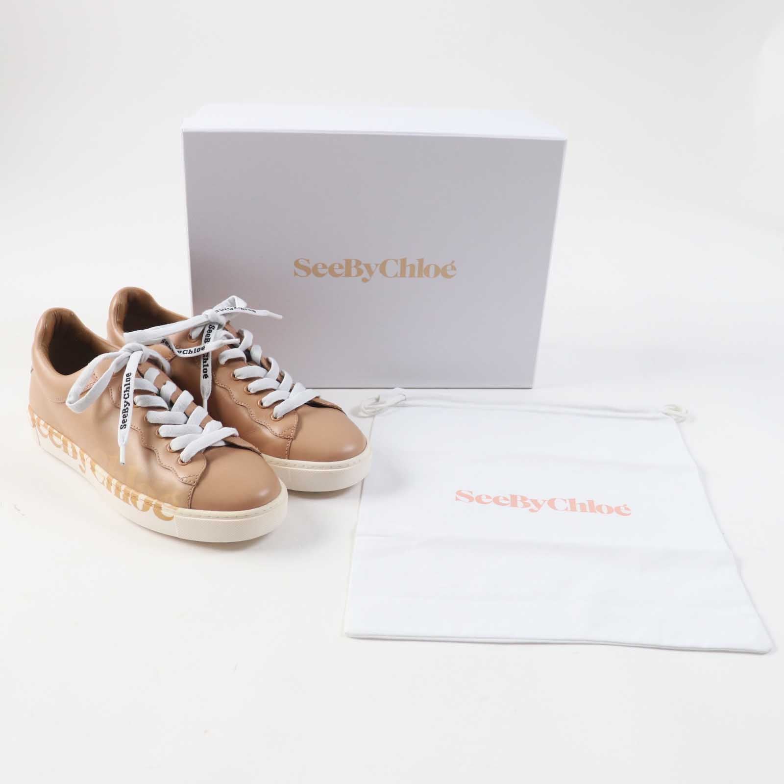 Chloe ESSIE Logo Leather Sneakers Beige 38