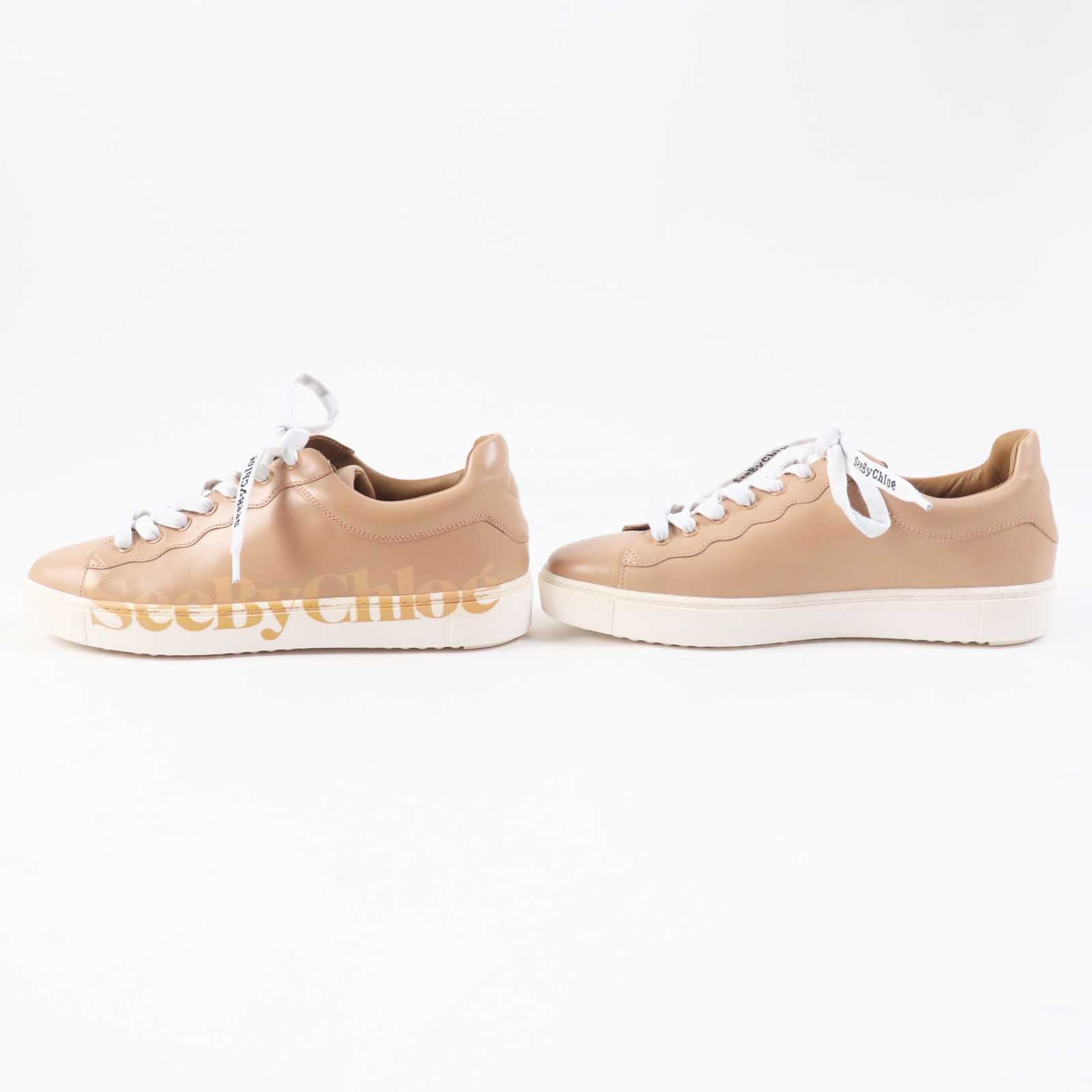 Chloe ESSIE Logo Leather Sneakers Beige 38