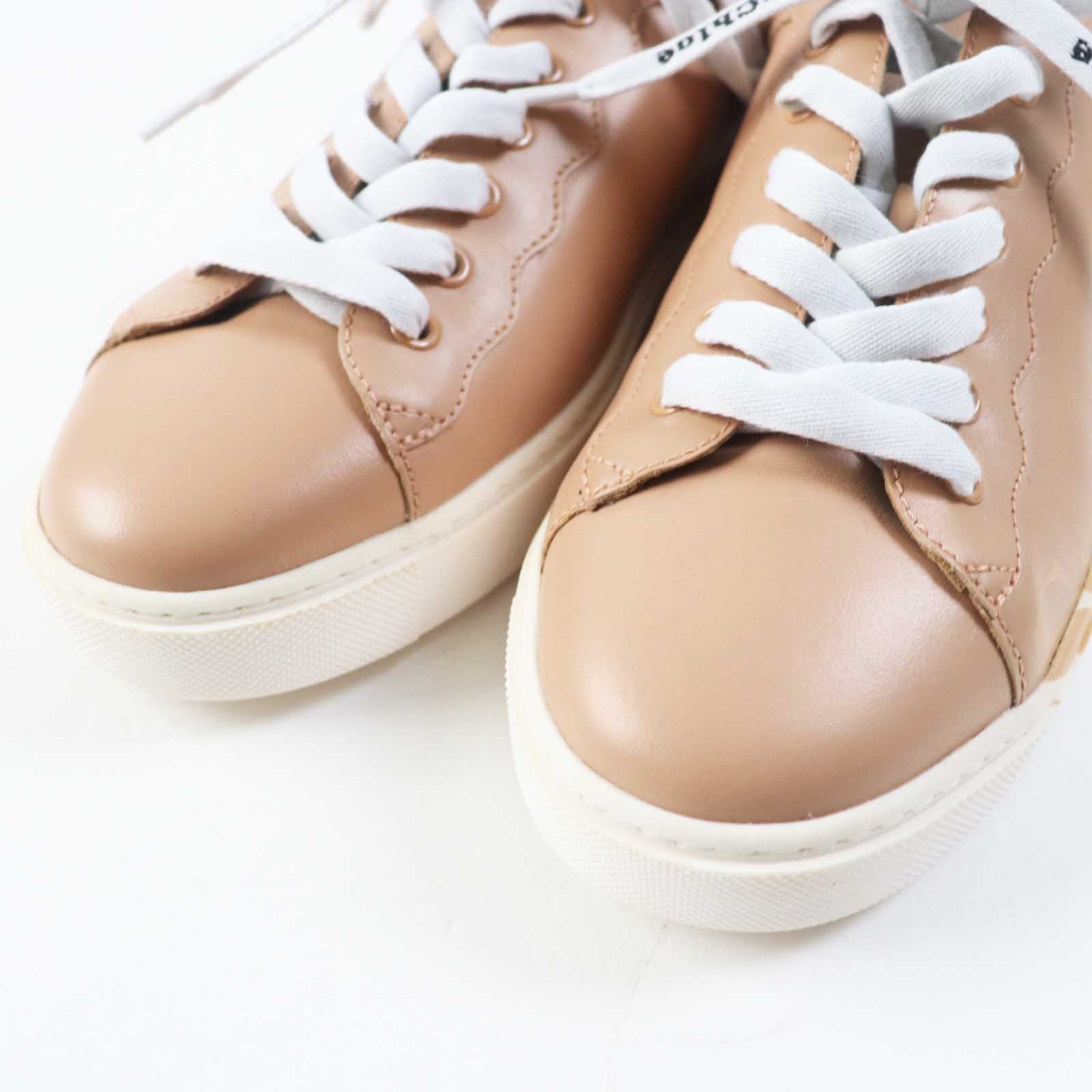 Chloe ESSIE Logo Leather Sneakers Beige 38