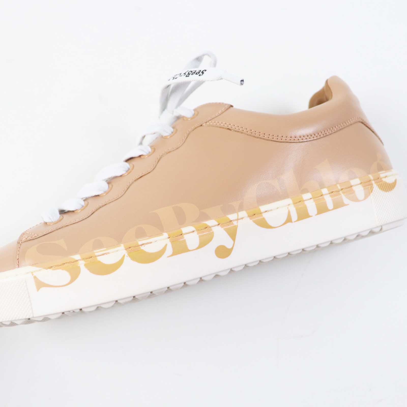 Chloe ESSIE Logo Leather Sneakers Beige 38