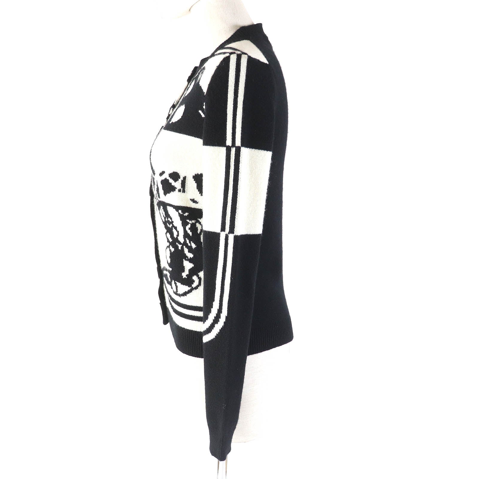 HERMES Cashmere Cardigan Black White 34 Women