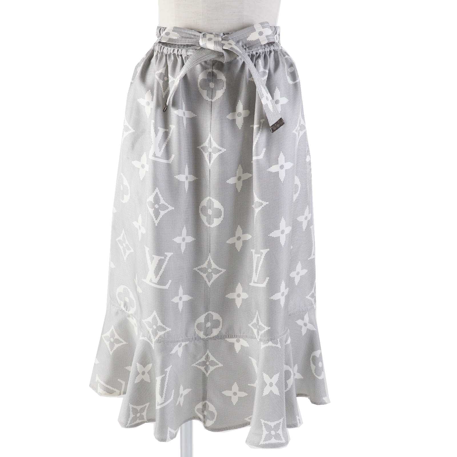 Louis Vuitton Silk Mahina Monogram Skirt Black White