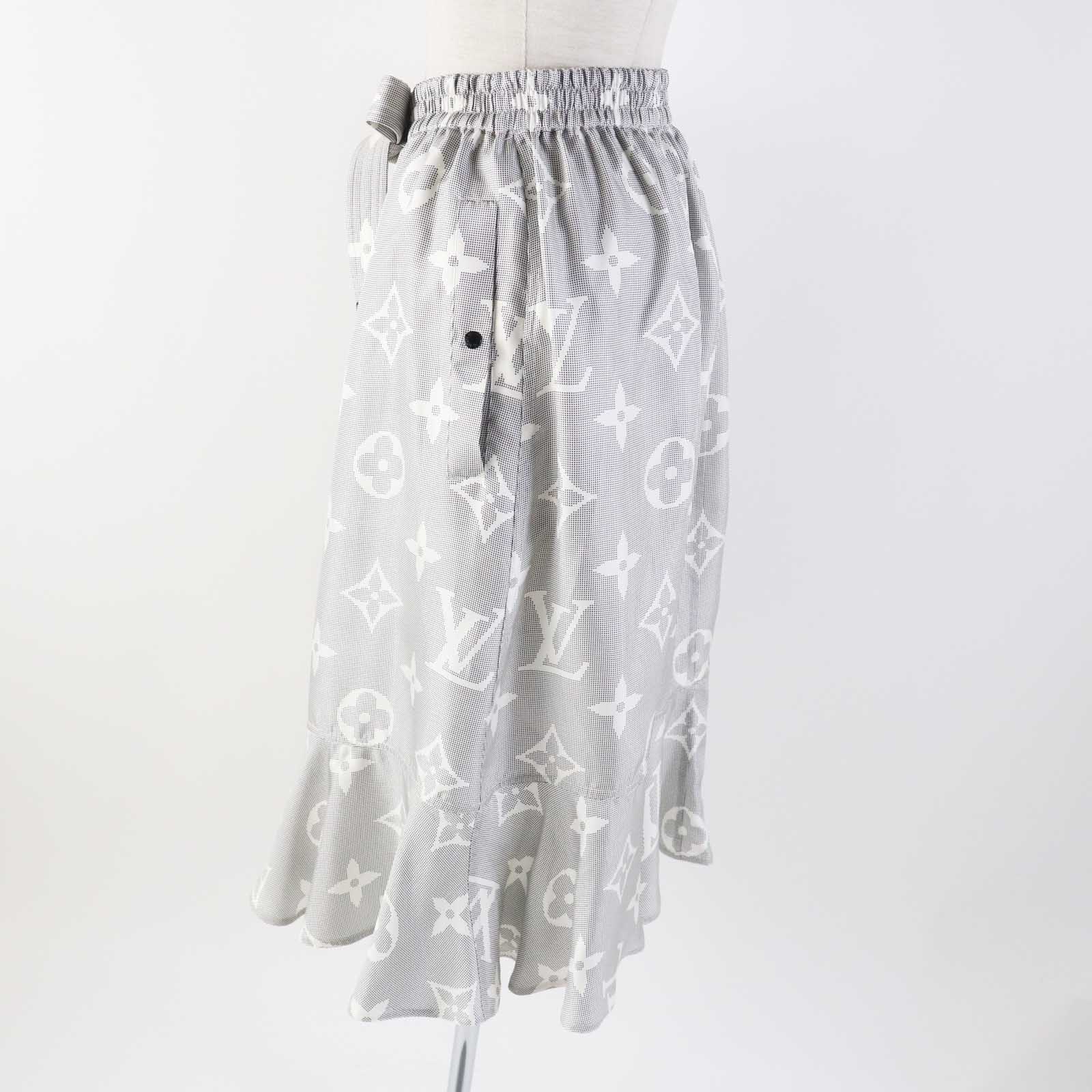 Louis Vuitton Silk Mahina Monogram Skirt Black White