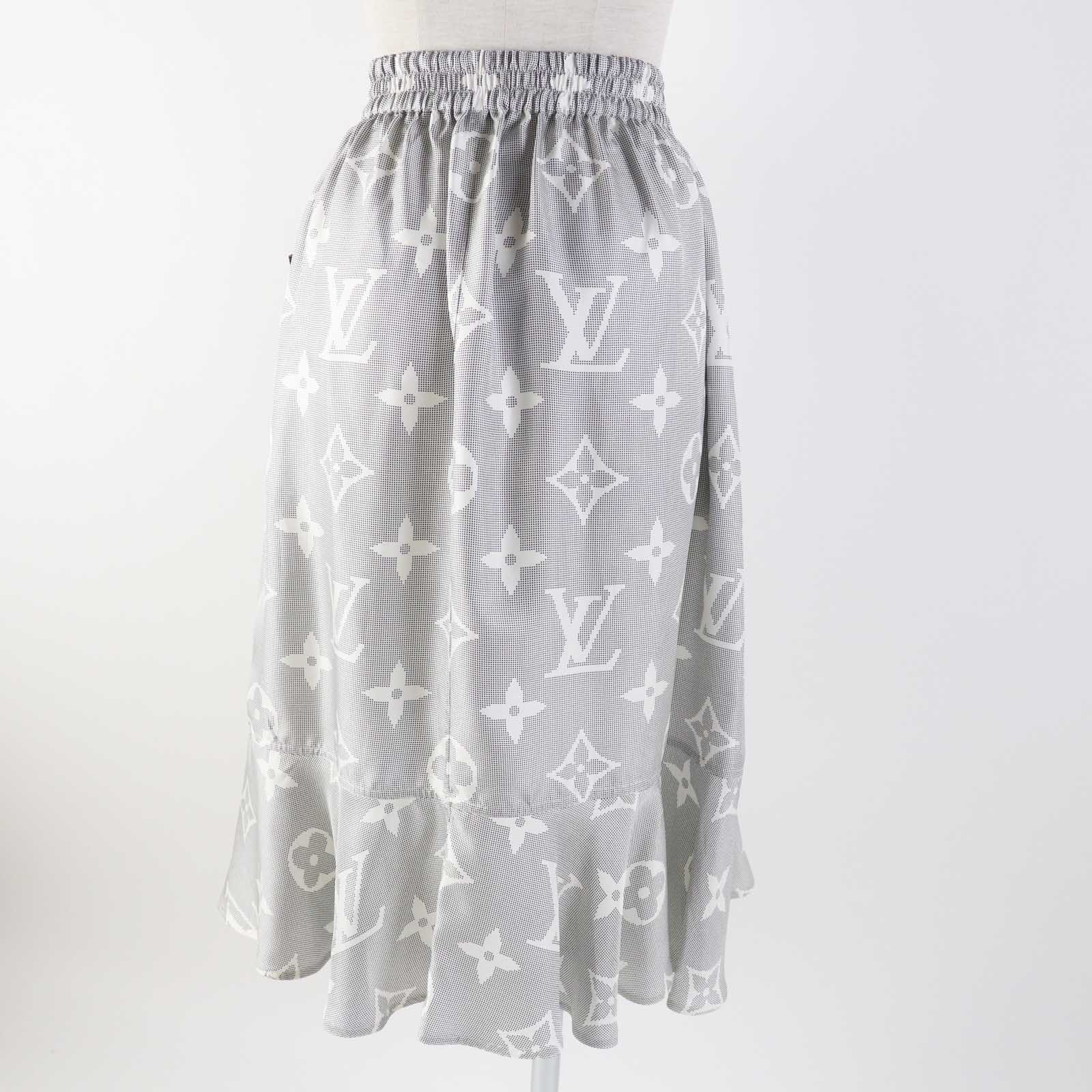 Louis Vuitton Silk Mahina Monogram Skirt Black White