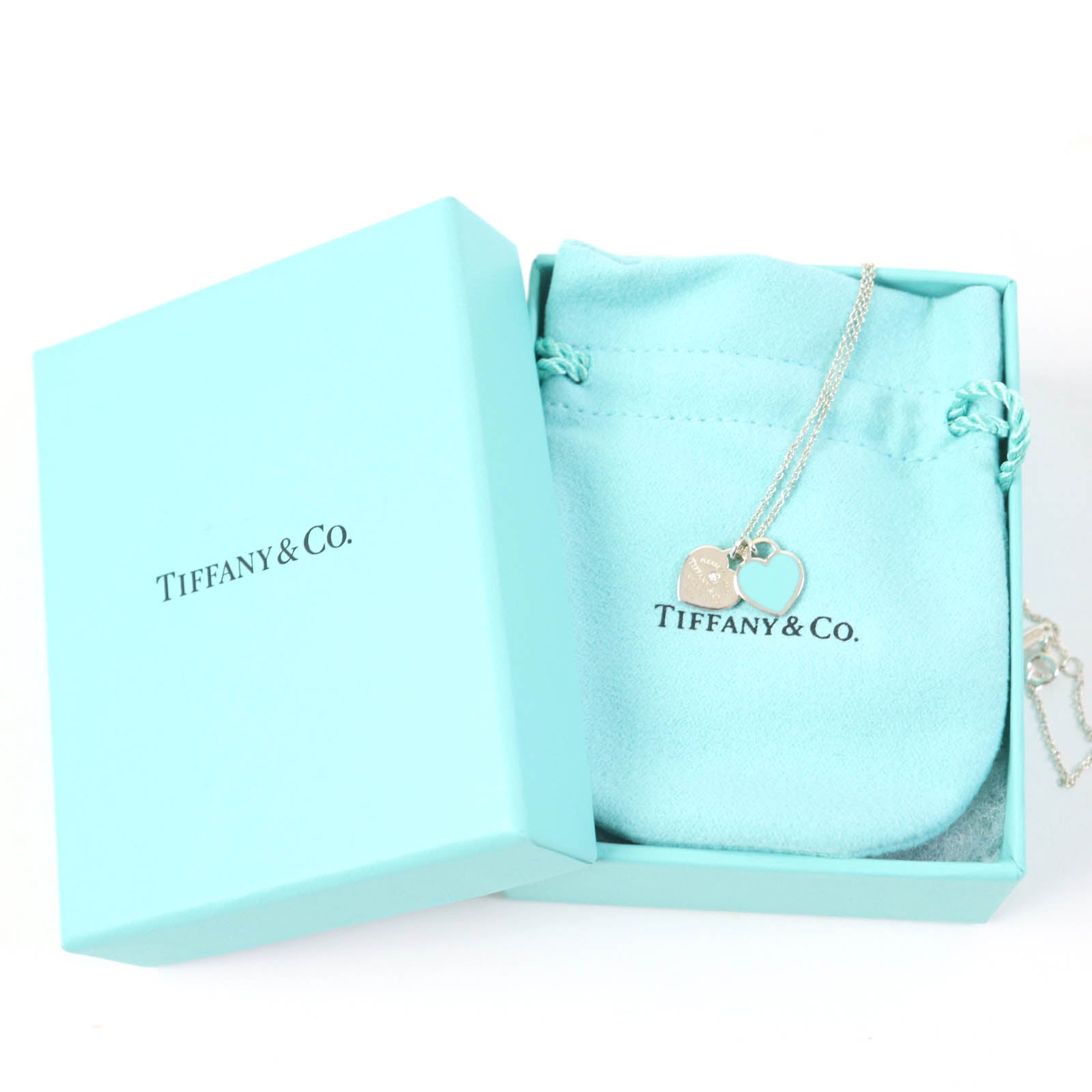 Tiffany & Co Mini Double Heart Tag Necklace AG925