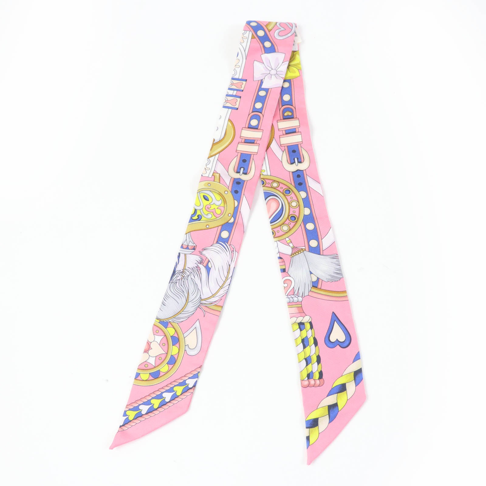 HERMES Twilly Arne de Coeur Silk Scarf