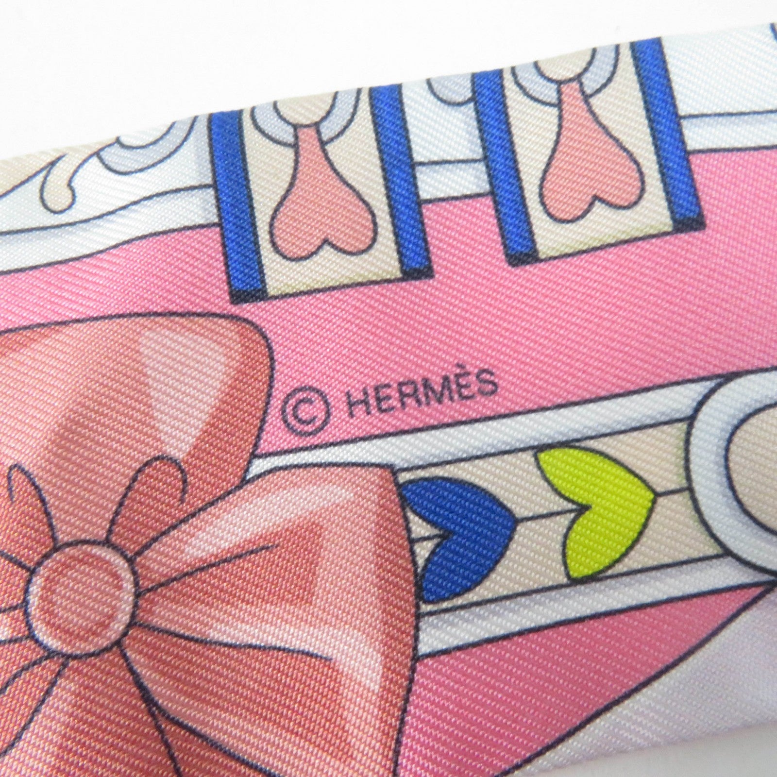 HERMES Twilly Arne de Coeur Silk Scarf