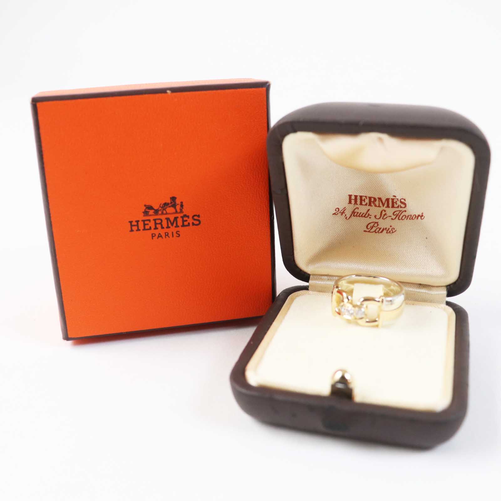 Hermes Diamond Horseshoe Ring SV925 750 Silver Gold