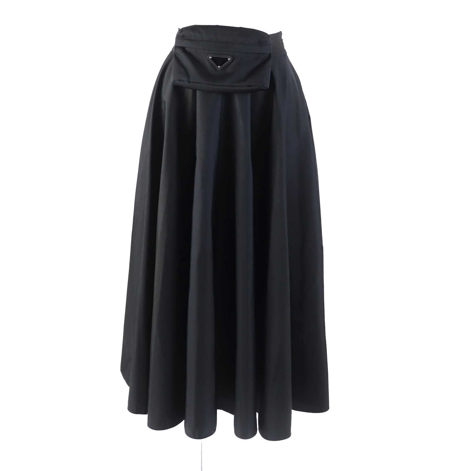 Prada Polyamide Leather Flare Skirt Black 38