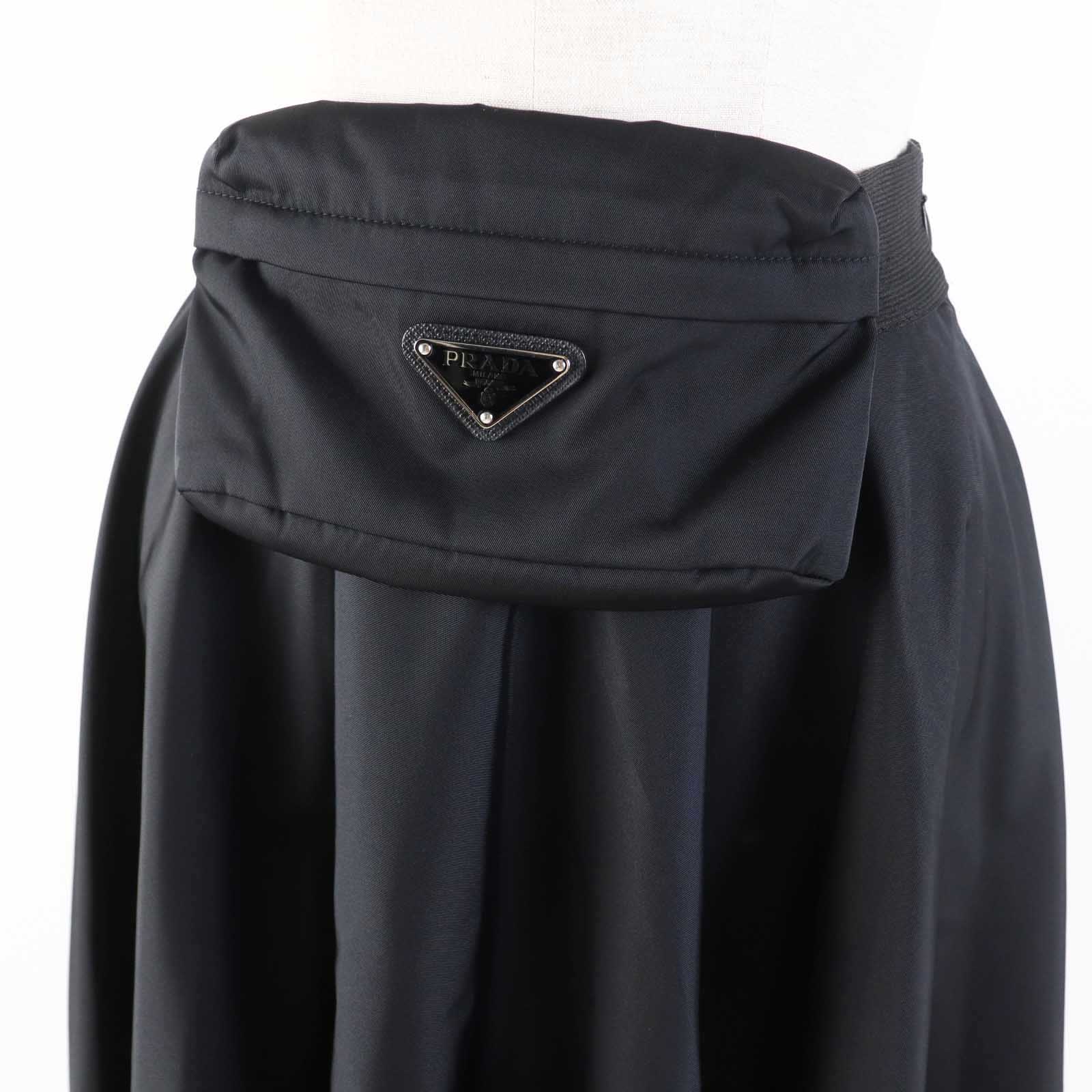 Prada Polyamide Leather Flare Skirt Black 38