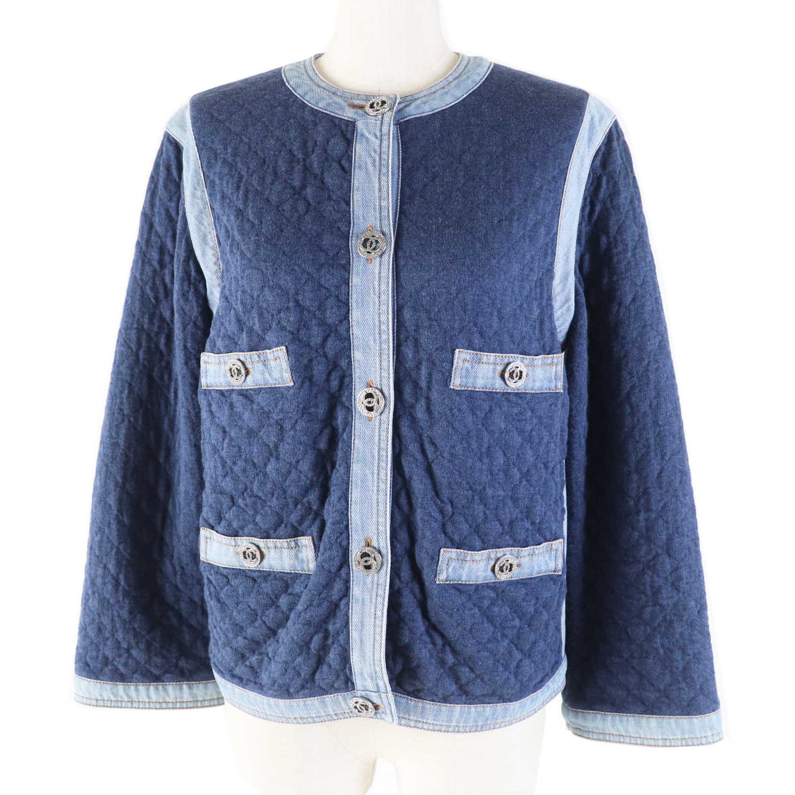 Chanel Cotton Viscose Rhinestone Button Denim Jacket