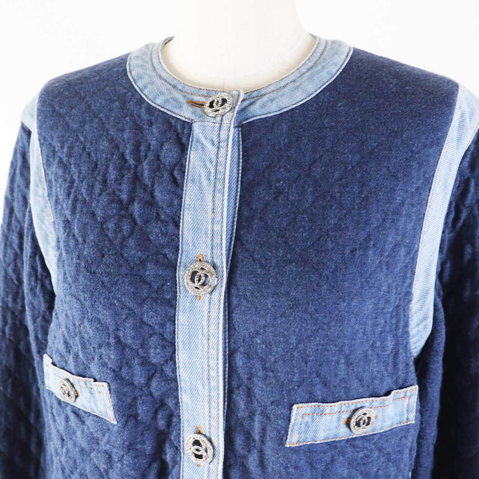 Chanel Cotton Viscose Rhinestone Button Denim Jacket