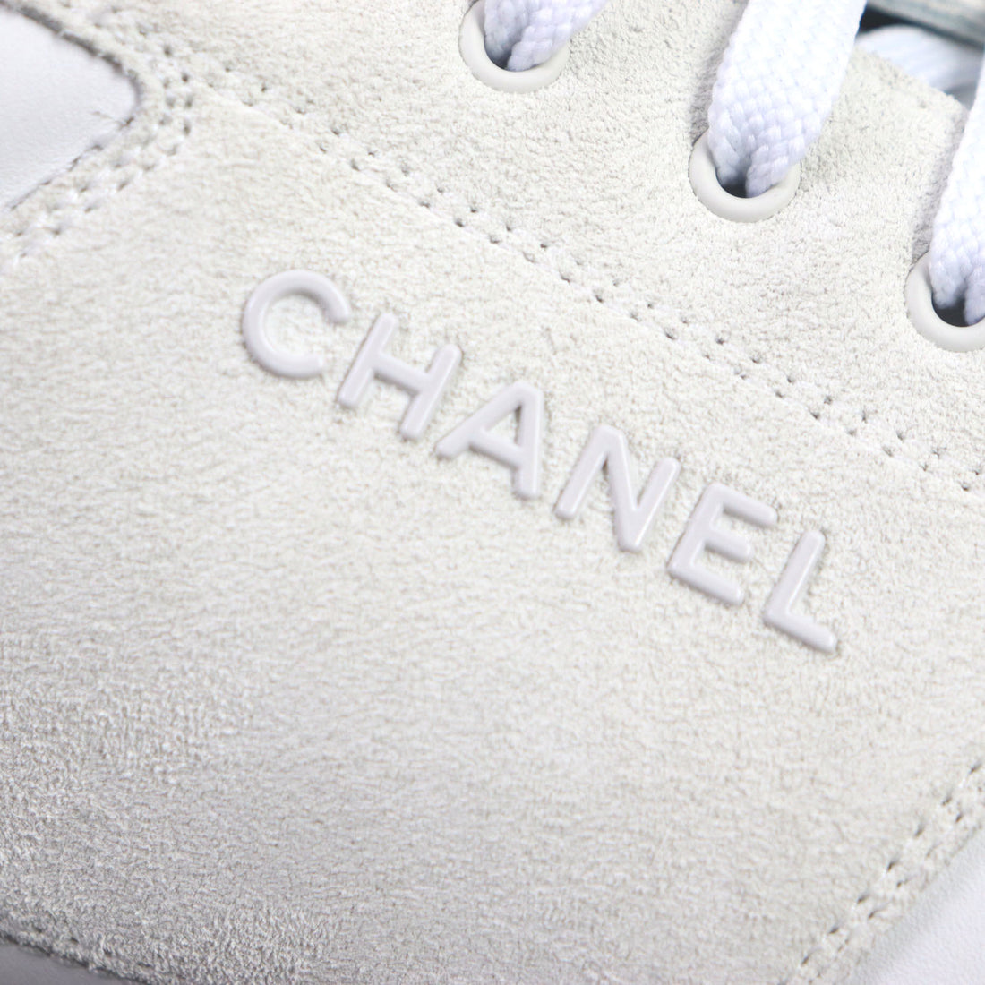 Chanel Leather Suede Low Cut Sneakers White 43