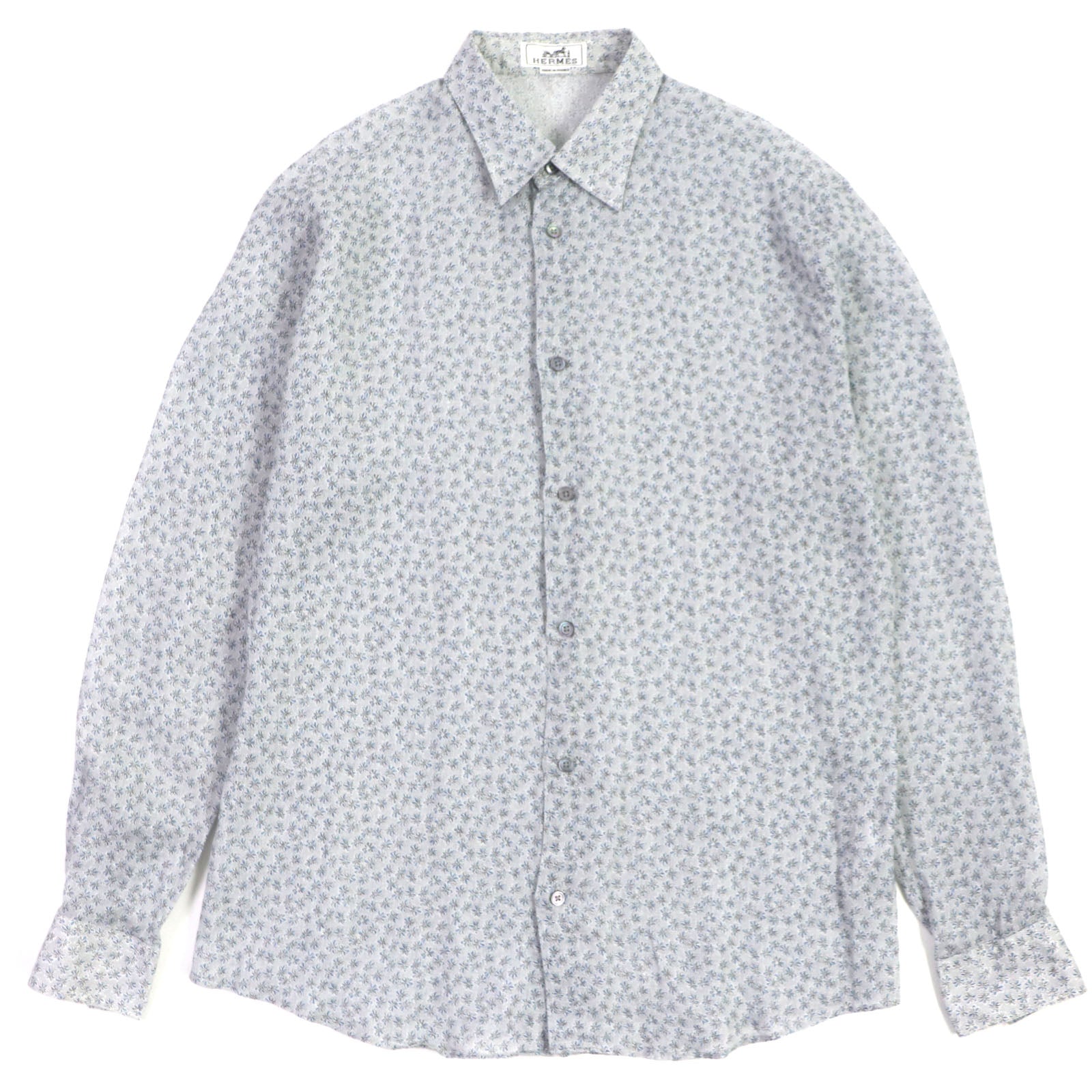 HERMES Floral Print Linen Long Sleeve Shirt