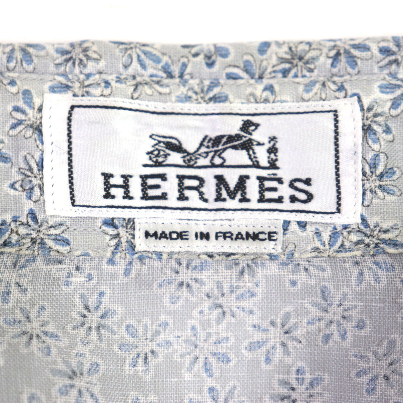 HERMES Floral Print Linen Long Sleeve Shirt