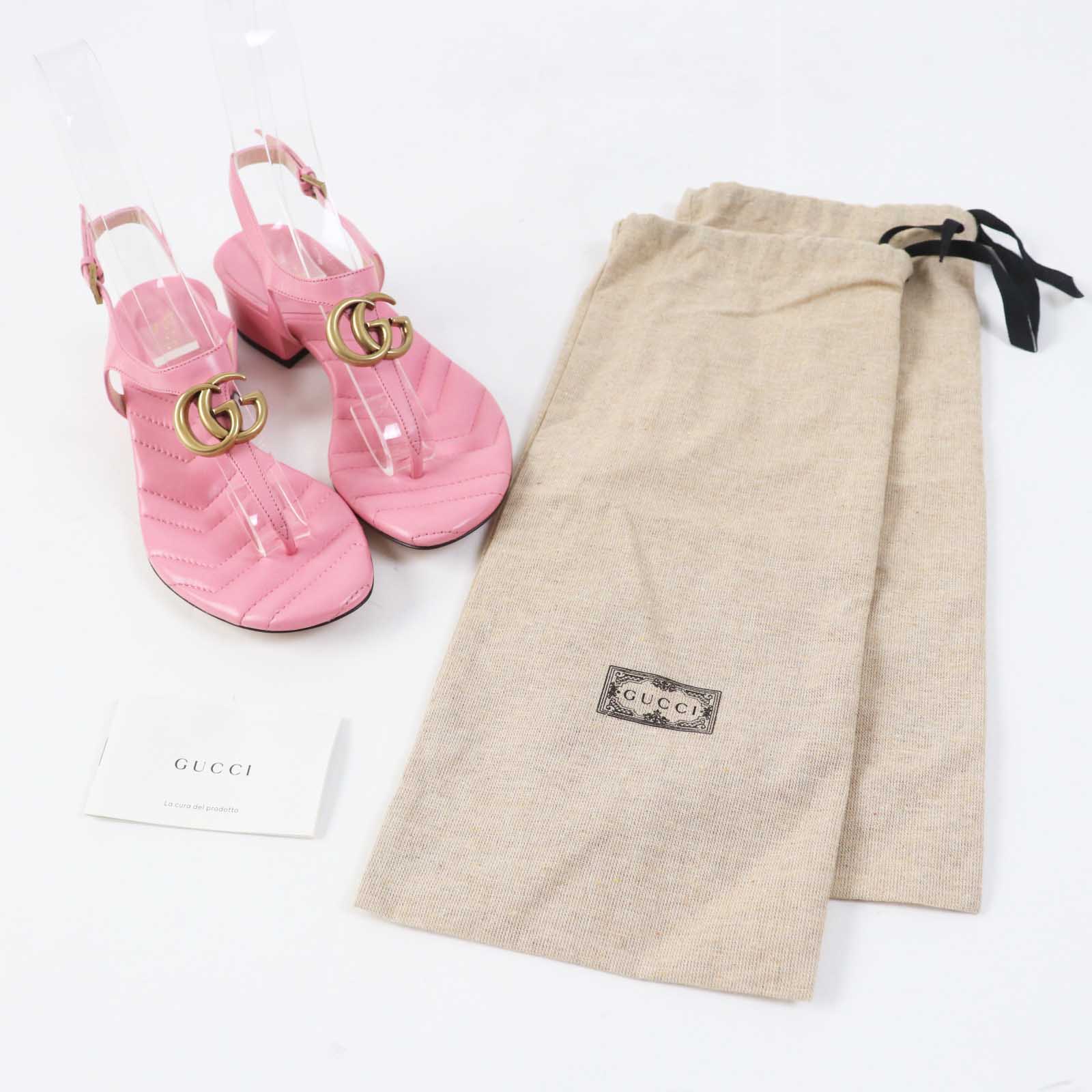 Gucci GG Marmont Leather Sandals Pink Gold