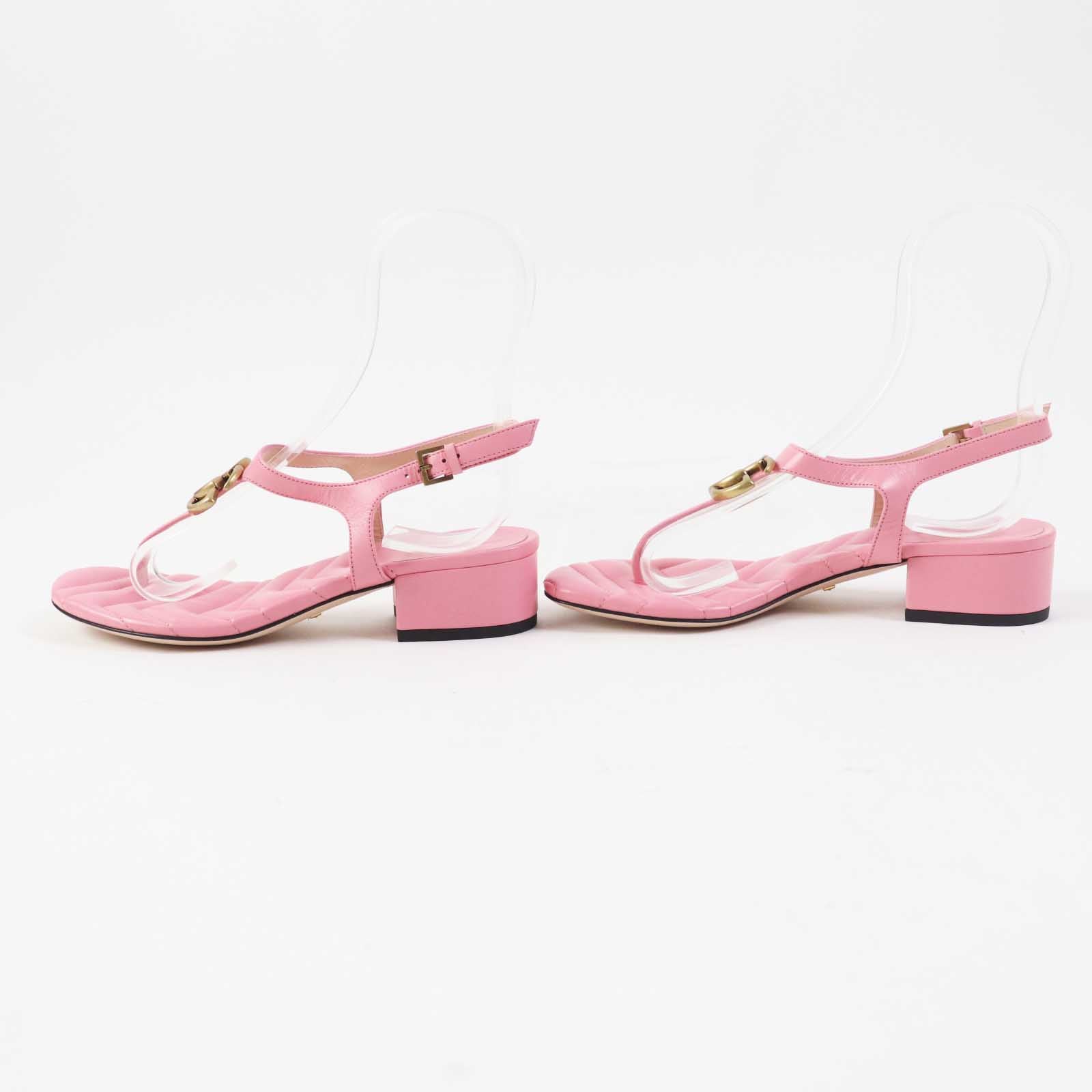 Gucci GG Marmont Leather Sandals Pink Gold