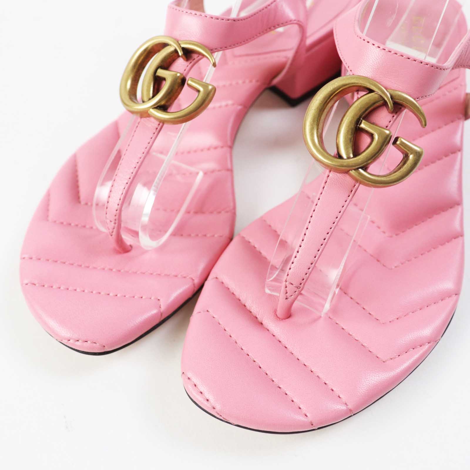 Gucci GG Marmont Leather Sandals Pink Gold