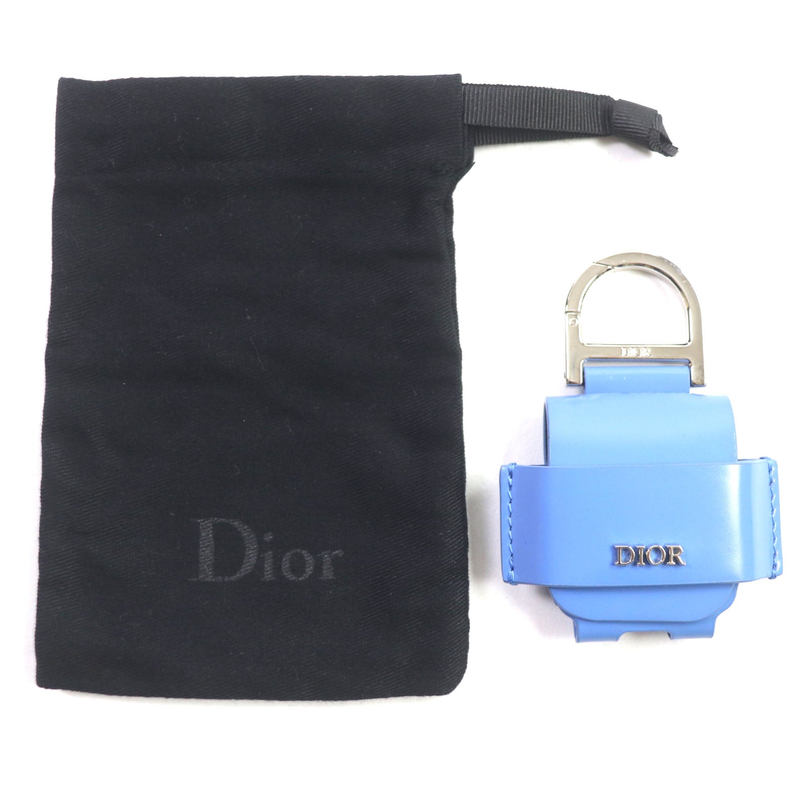 DIOR Leather Metal Logo Earphone Case Key Ring