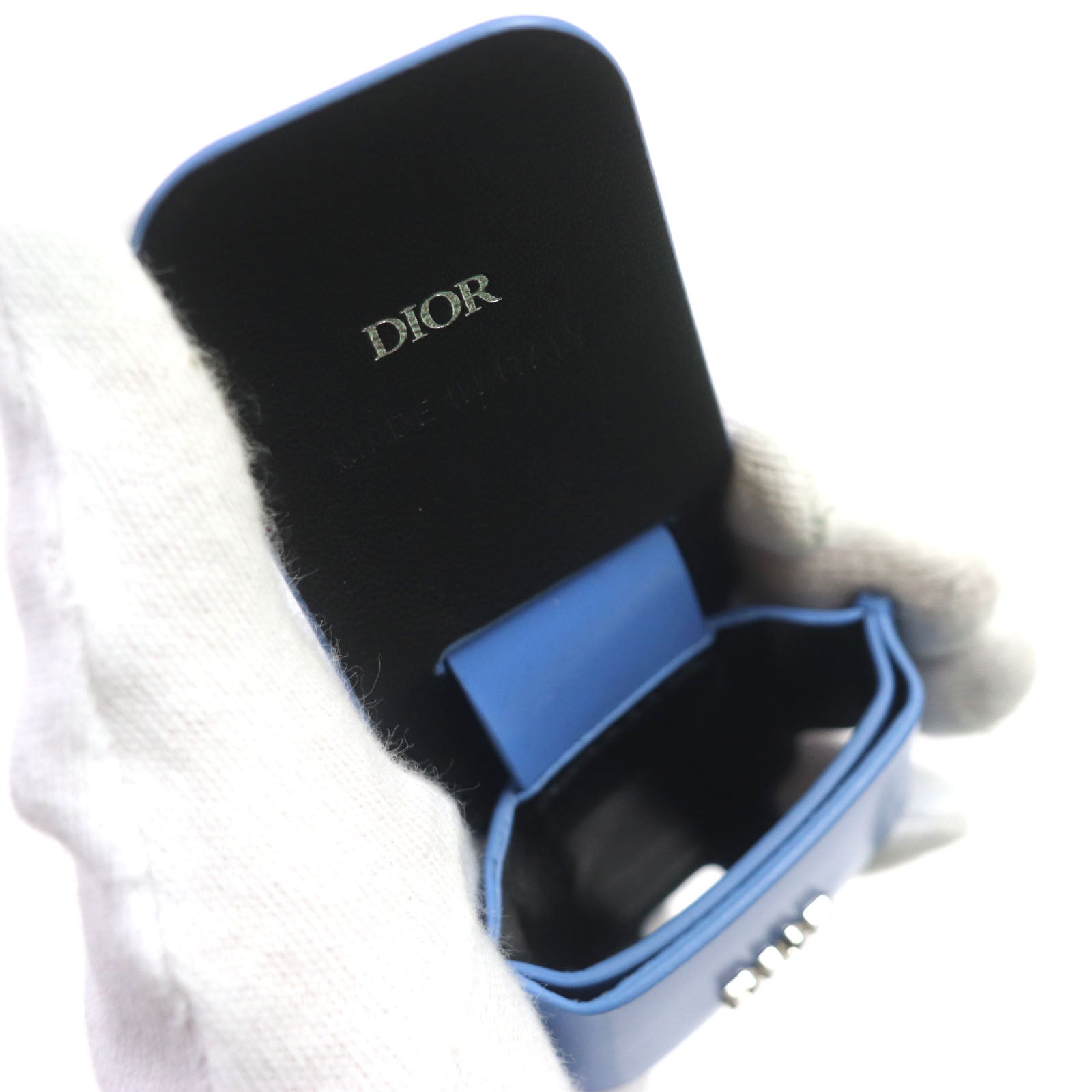 DIOR Leather Metal Logo Earphone Case Key Ring