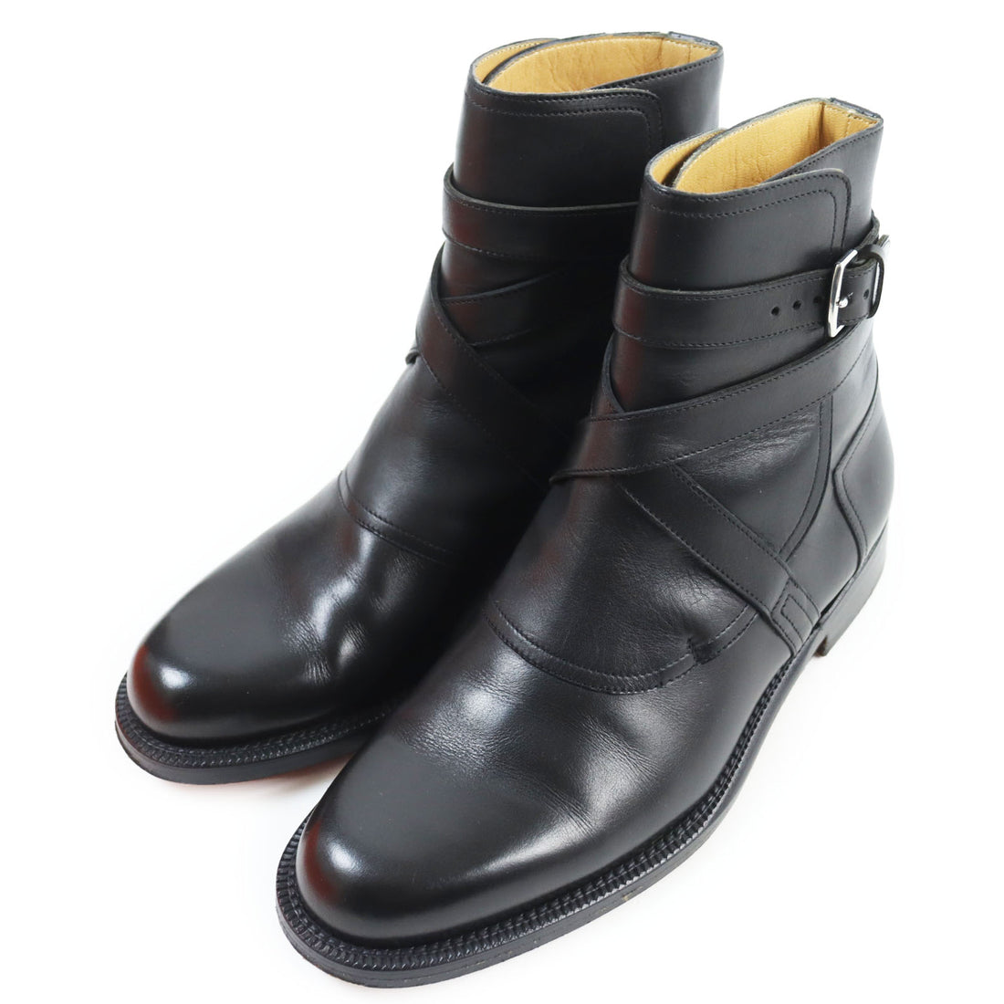 HERMES Leather Jodhpur Ankle Boots Black 39