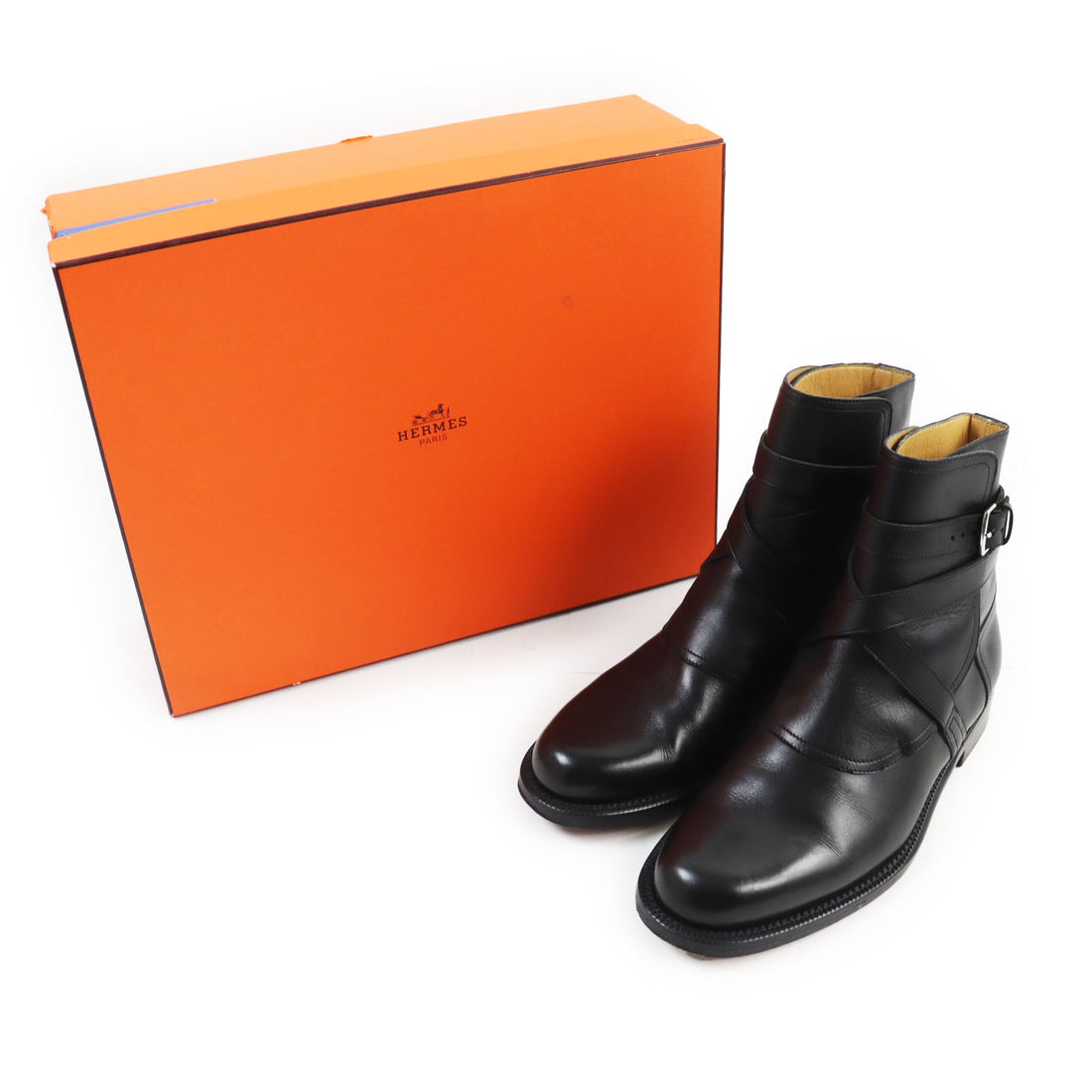 HERMES Leather Jodhpur Ankle Boots Black 39