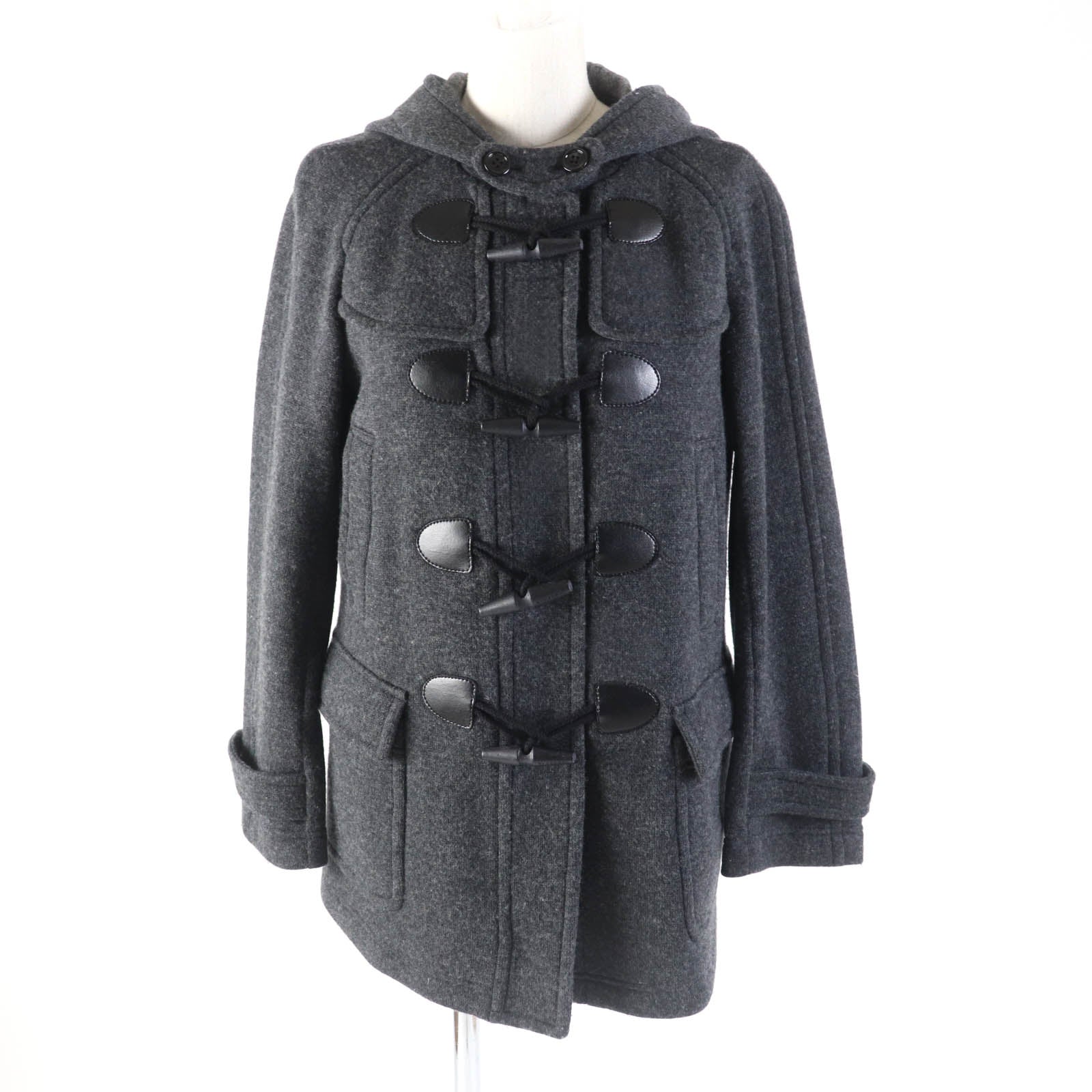 Burberry Wool Nylon Duffel Coat Gray Women