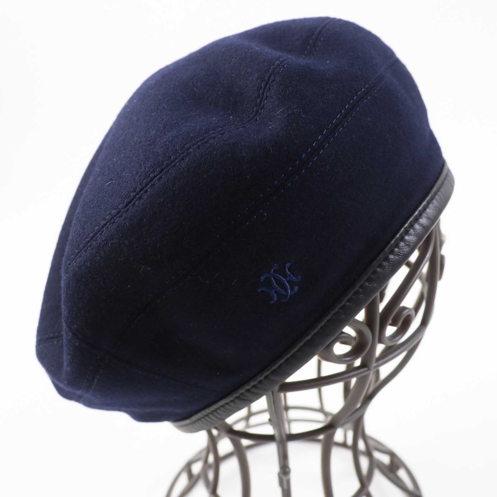 HERMES Santore Cashmere Sheep Leather Beret Navy