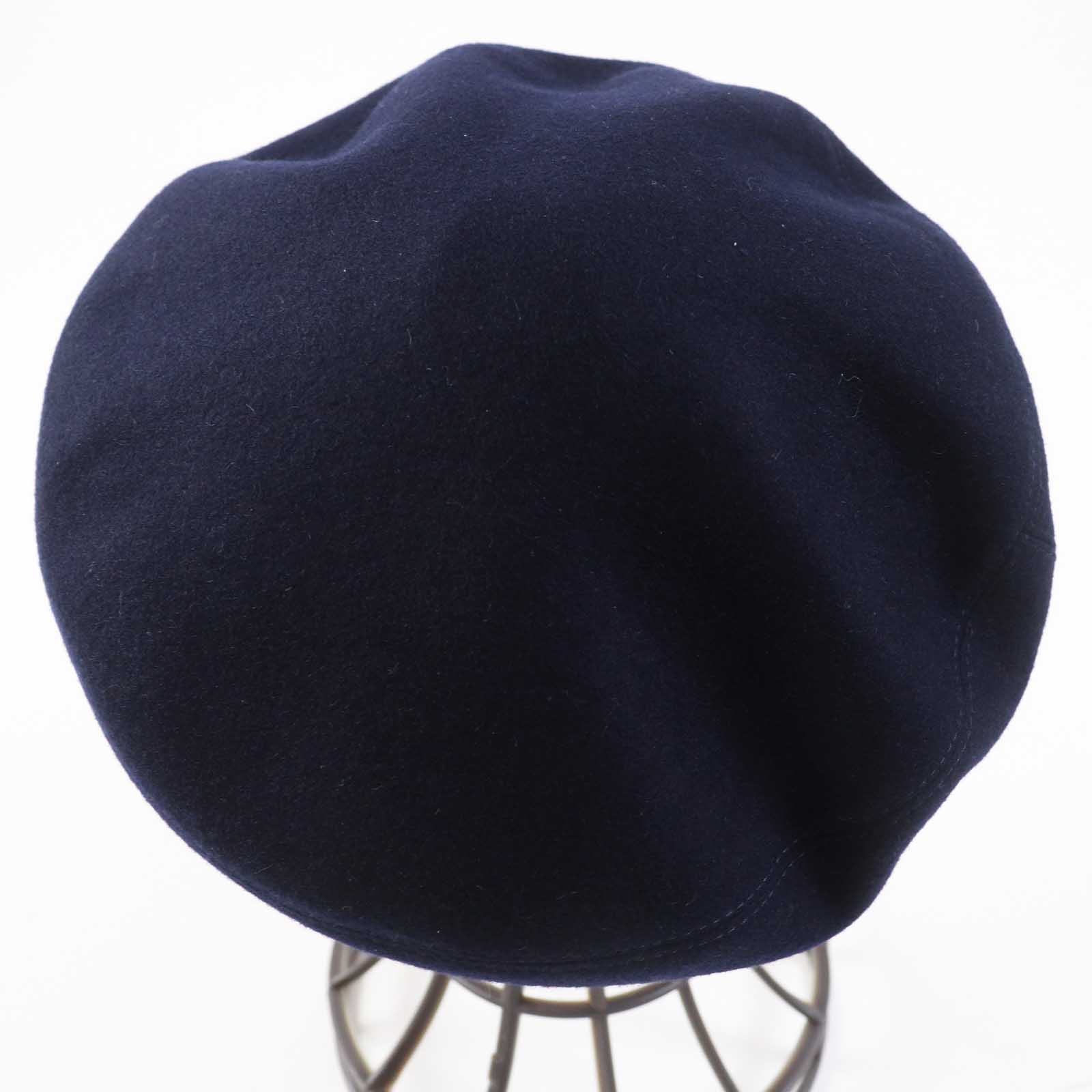 HERMES Santore Cashmere Sheep Leather Beret Navy