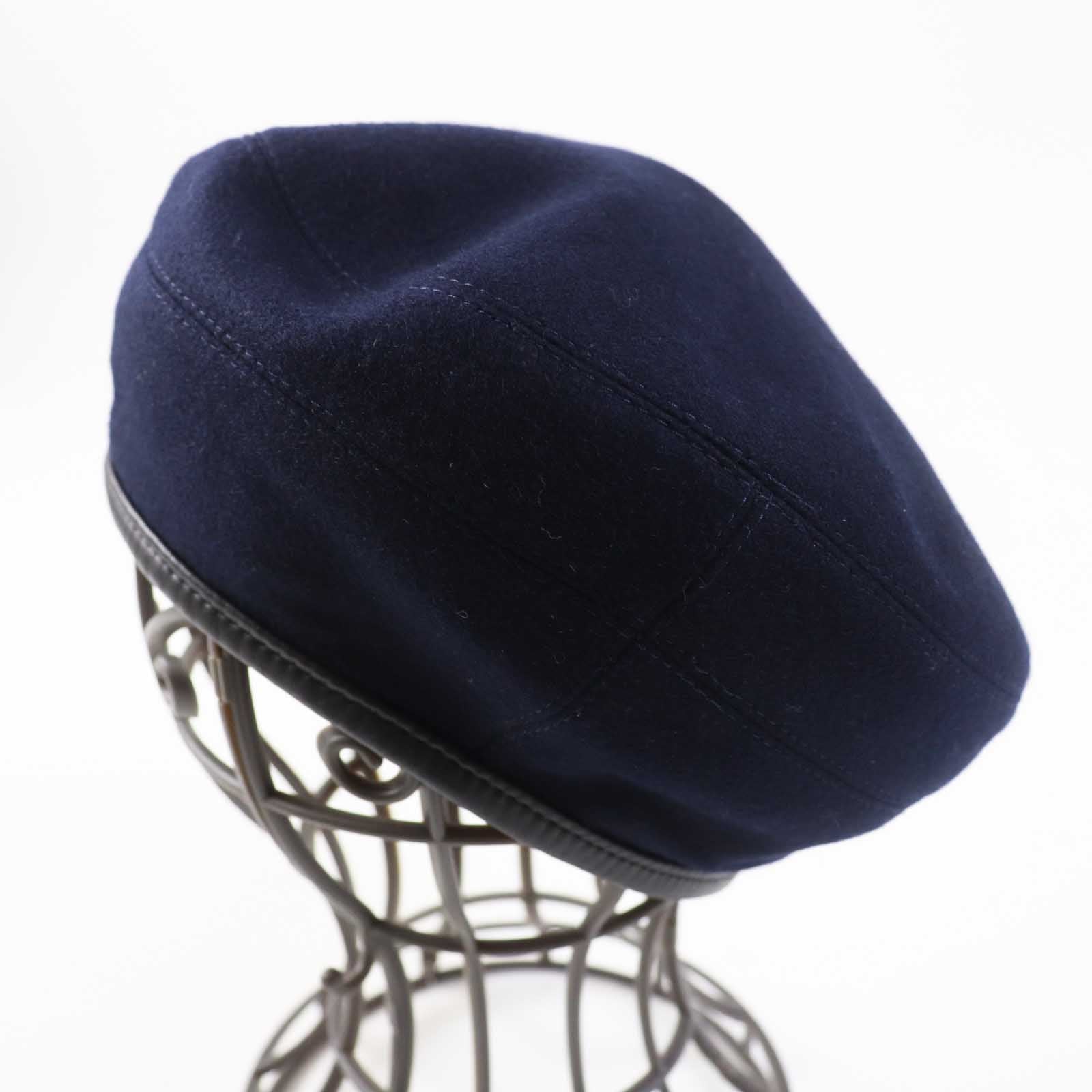 HERMES Santore Cashmere Sheep Leather Beret Navy