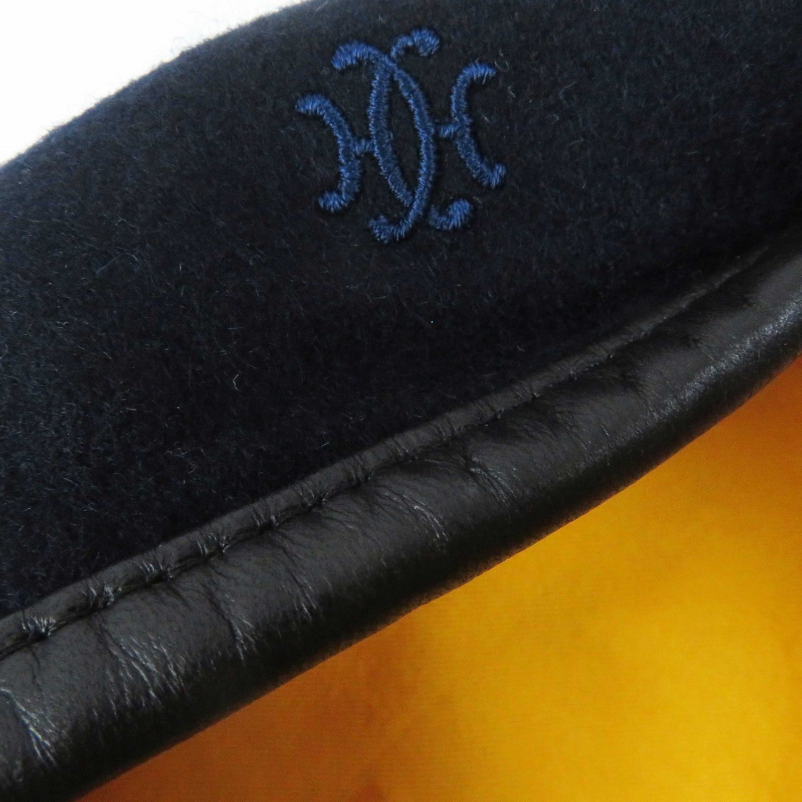 HERMES Santore Cashmere Sheep Leather Beret Navy