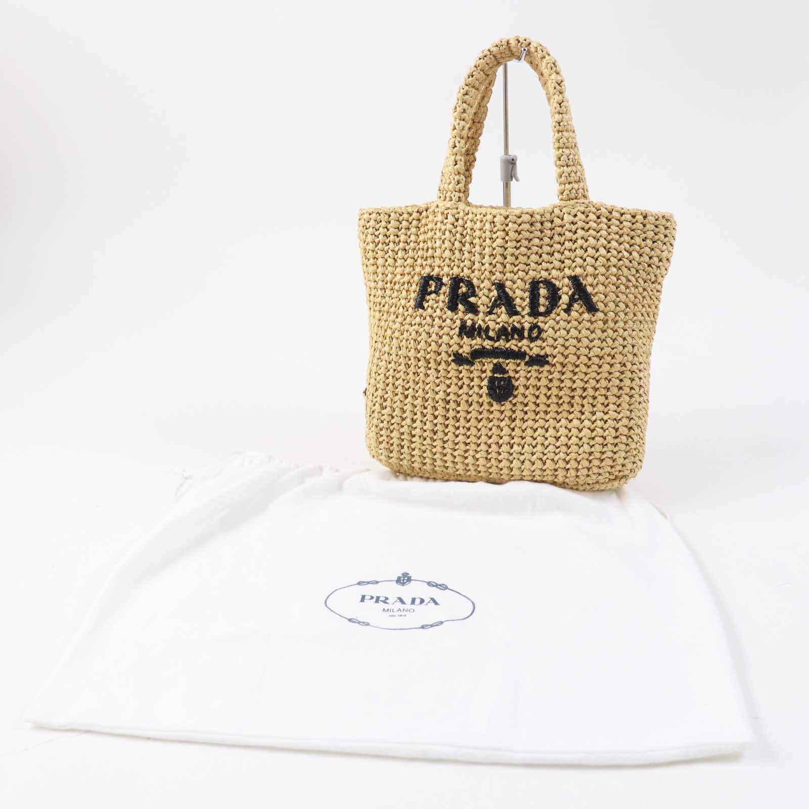 Prada Raffia Crochet Logo Tote Bag 1BG422