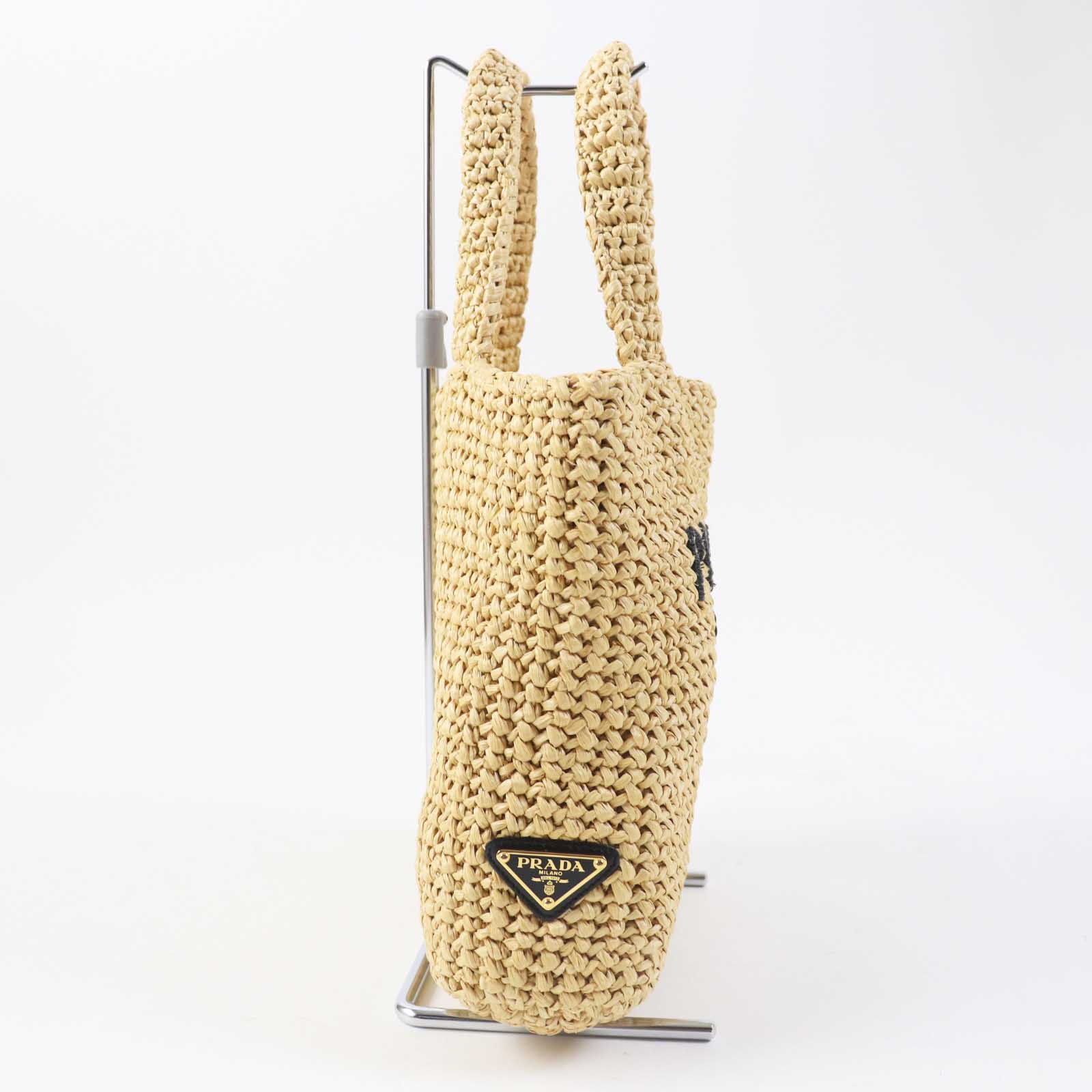 Prada Raffia Crochet Logo Tote Bag 1BG422