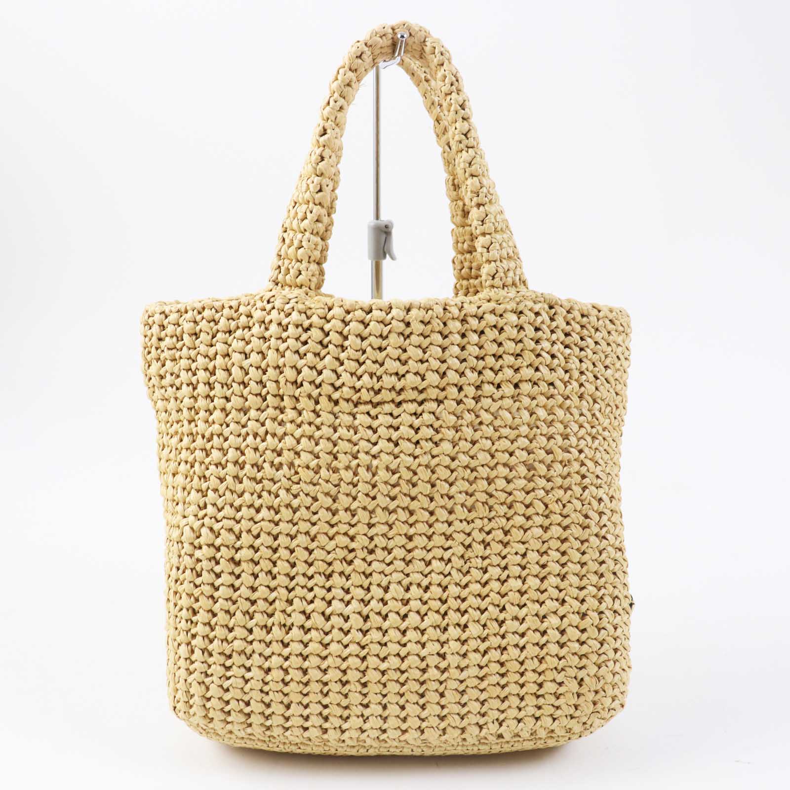 Prada Raffia Crochet Logo Tote Bag 1BG422